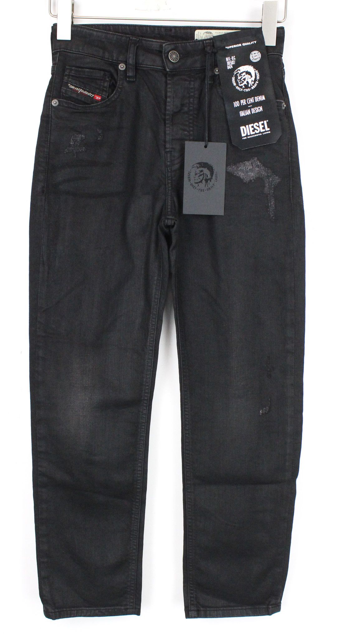 Diesel ARYEL 069JD W23/L32 Black Straight Cropped Jeans 69495 Size 23" - 2 Thumbnail