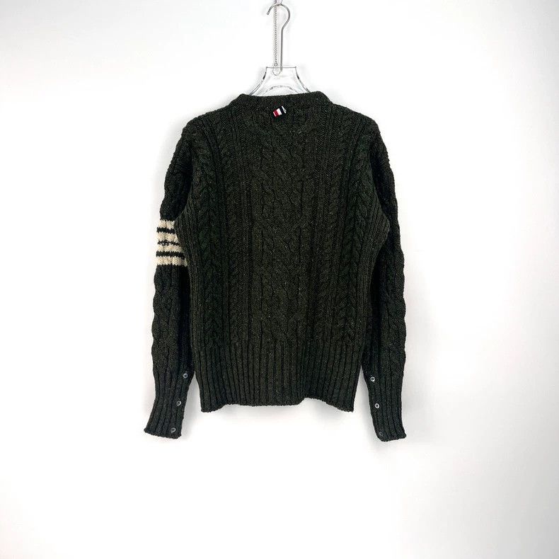 Thom Browne Thom Browne Size 3Olive Arm Striped Wool Sweater 2501-Nexta Size US L / EU 52-54 / 3 - 4 Thumbnail