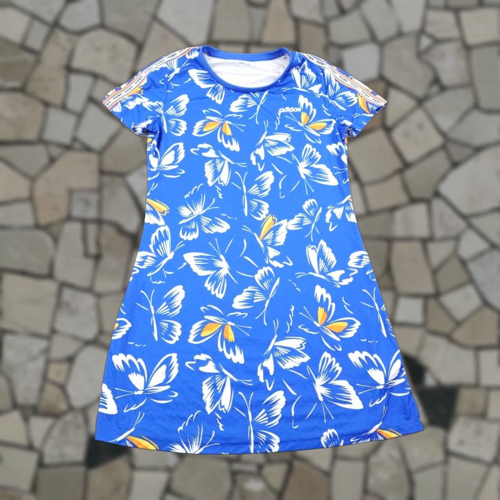 Adidas Adidas Dress Womens Medium Blue White Butterfly Print Mini Short Sleeve Crew Neck T-Shirt Dress Size 32" / US 10 / IT 46 - 1 Thumbnail