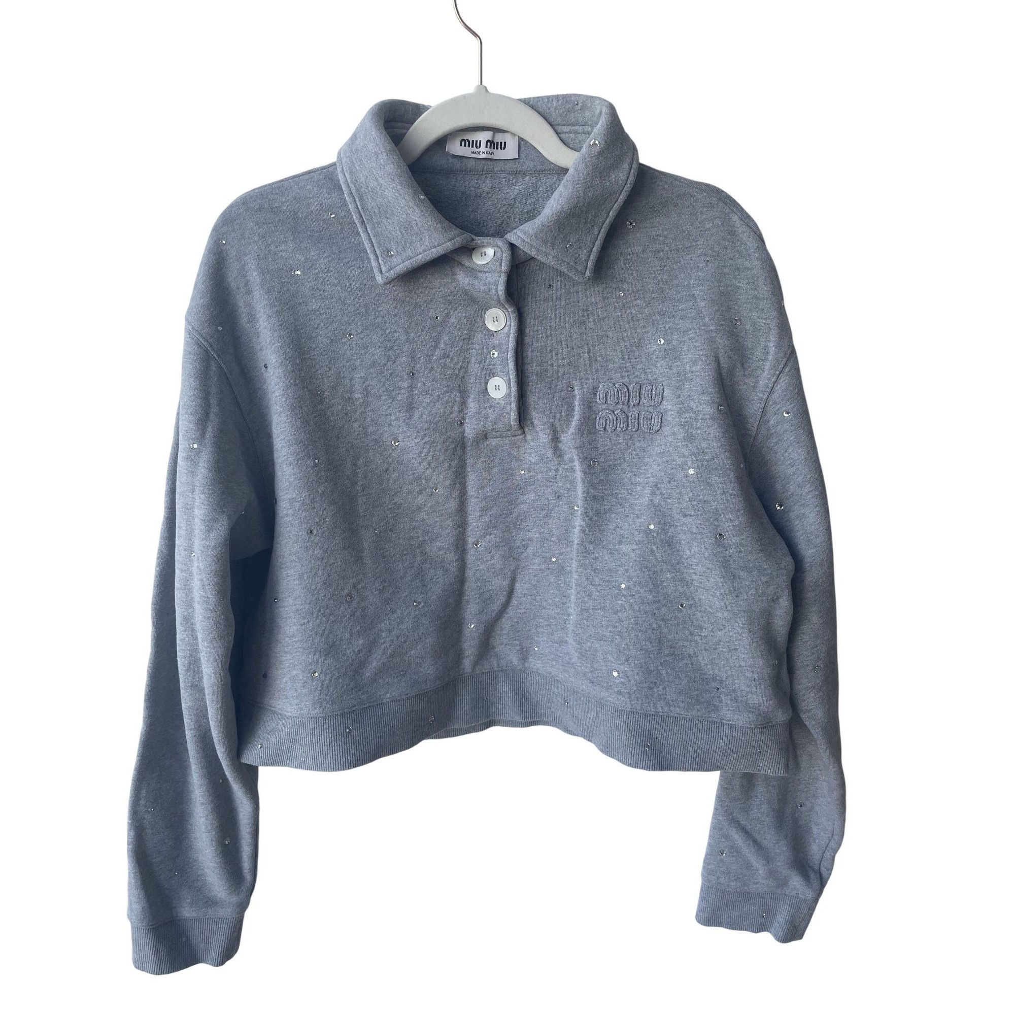 Miu Miu Miu Miu Gray Embellished Cropped Polo Sweatshirt W/ Button F Size M / US 6-8 / IT 42-44 - 1 Thumbnail