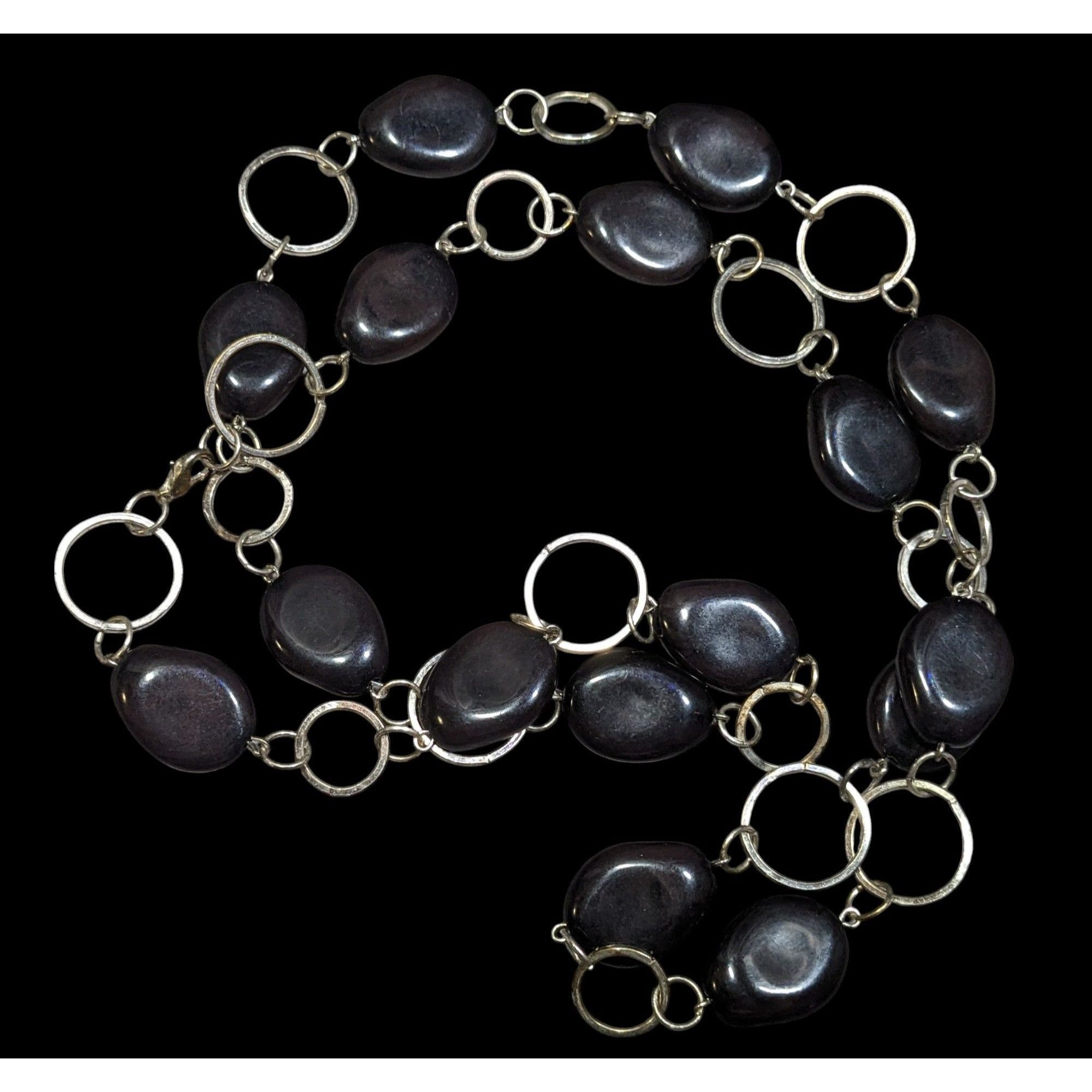 Other Black Beaded Silver Tone Ring Chain Opera Necklace Size ONE SIZE - 1 Thumbnail