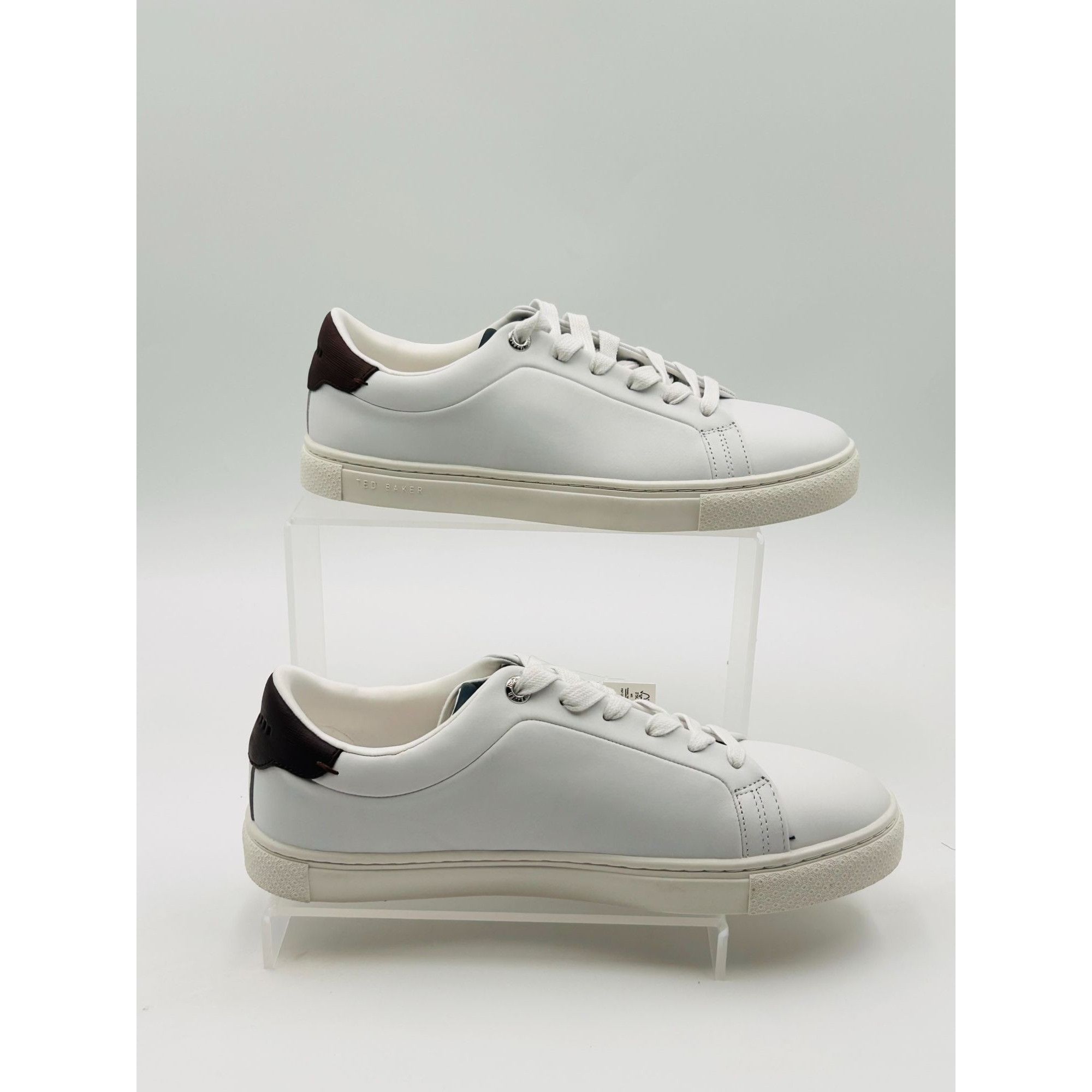 Ted Baker Ted Baker Men White Leather Low Top Sneakers Burgundy Heel C Size US 8.5 / EU 41-42 - 3 Thumbnail