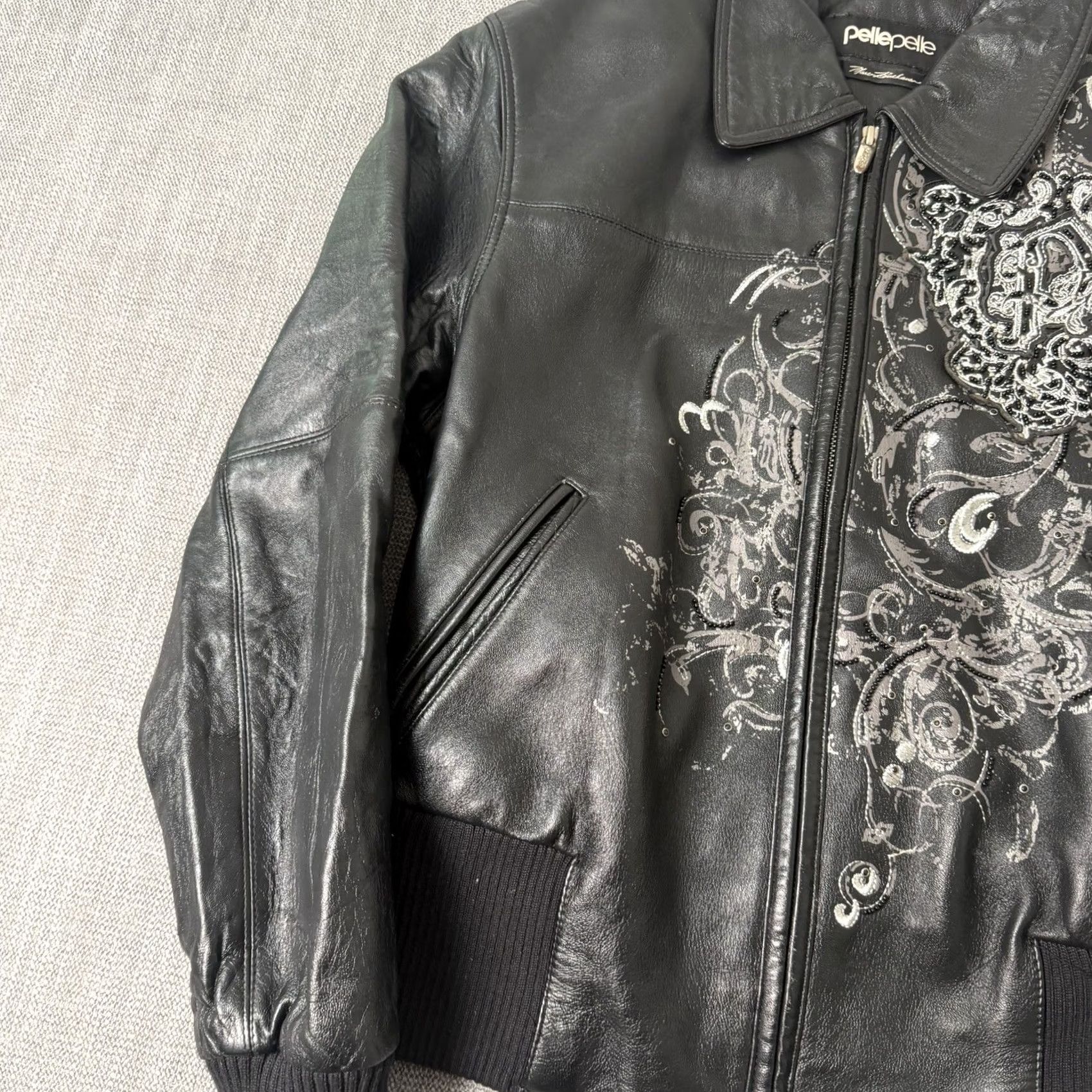Pelle Pelle VINTAGE Pelle Pelle Black Leather Studded Jacket Rhinestones Womens 10 Bomber Jacket Women Black 10 Womens Size L / US 10 / IT 46 - 6 Thumbnail