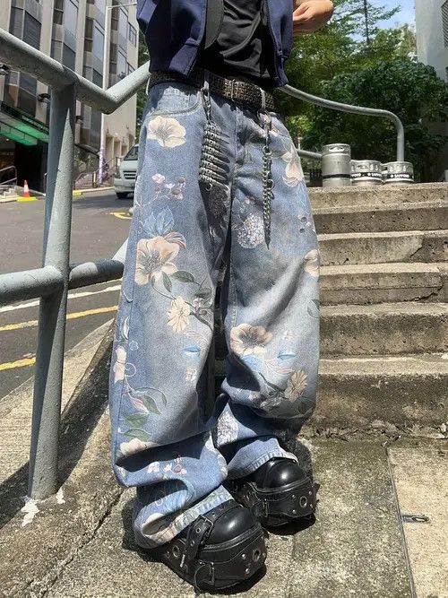 Jean Amamiya x Izumi Vintage Floral Wide-Leg Jeans Size US 32 / EU 48 - 4 Thumbnail