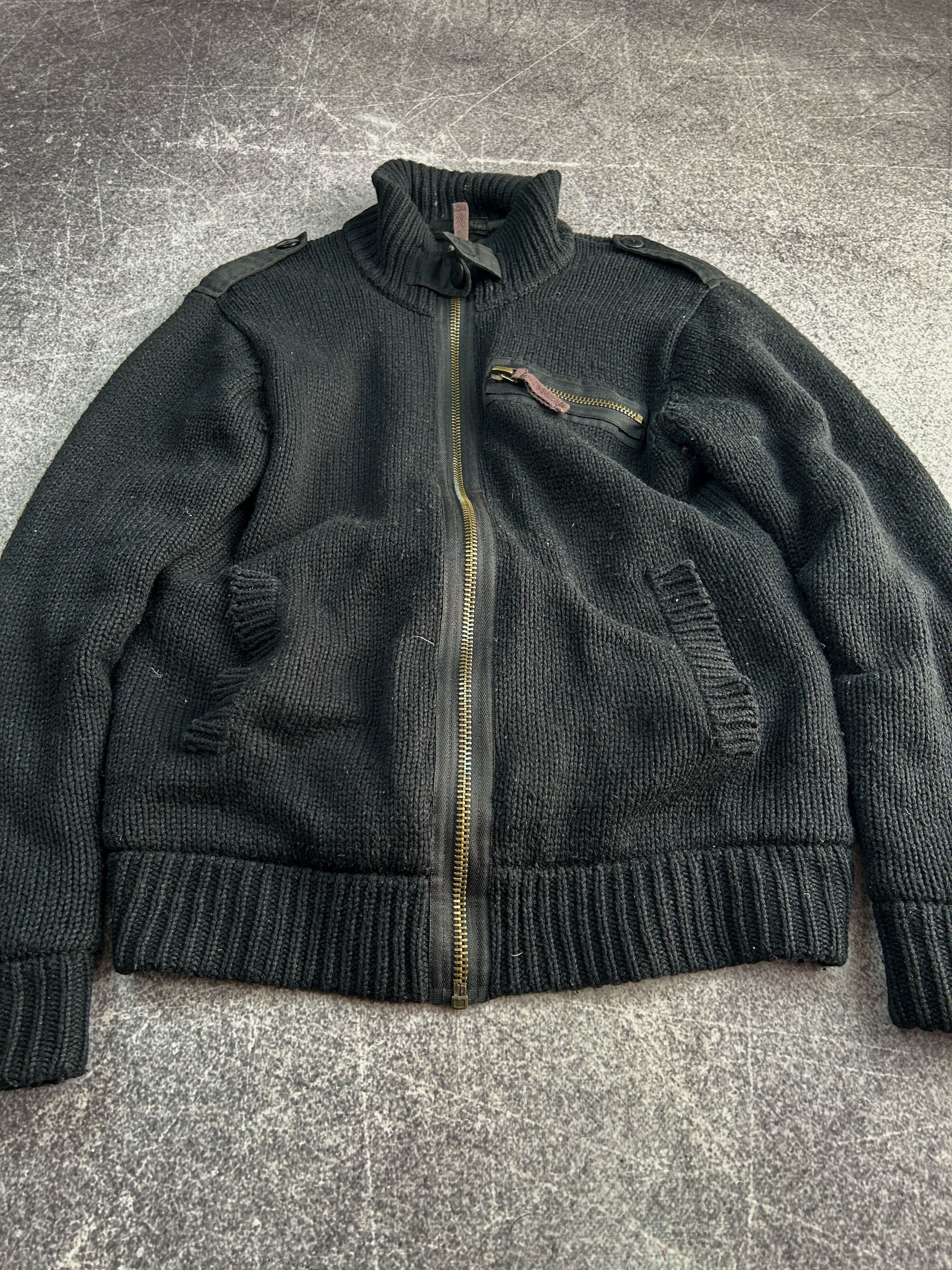 Vintage Y2K Heavy Knit Zip Sweater Black Military Style Distressed Size US M / EU 48-50 / 2 - 3 Thumbnail