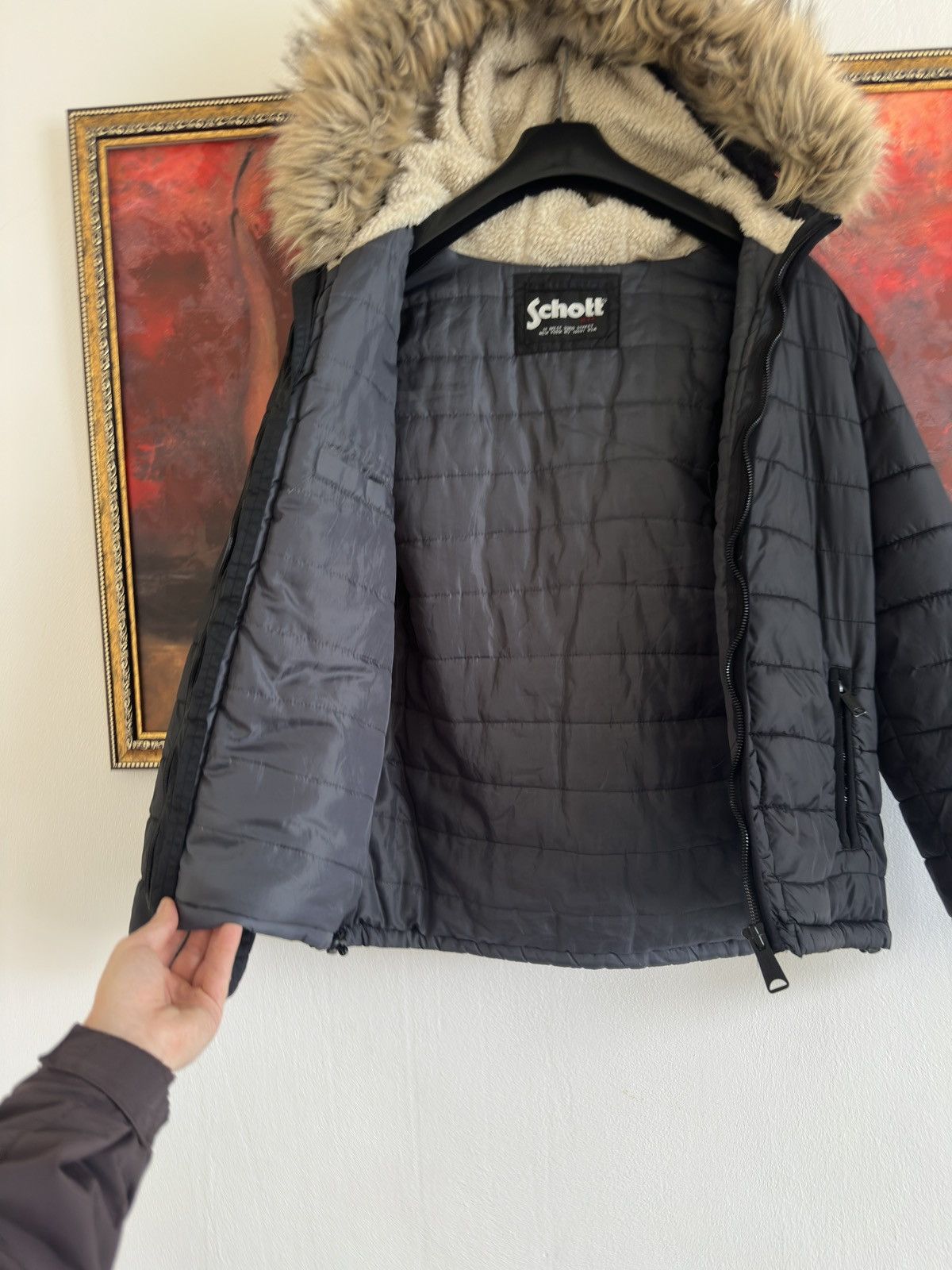 Schott Mens Rocky 2 Quilted Hooded Long Sleeve Jacket by Schott NYC Size US M / EU 48-50 / 2 - 5 Thumbnail