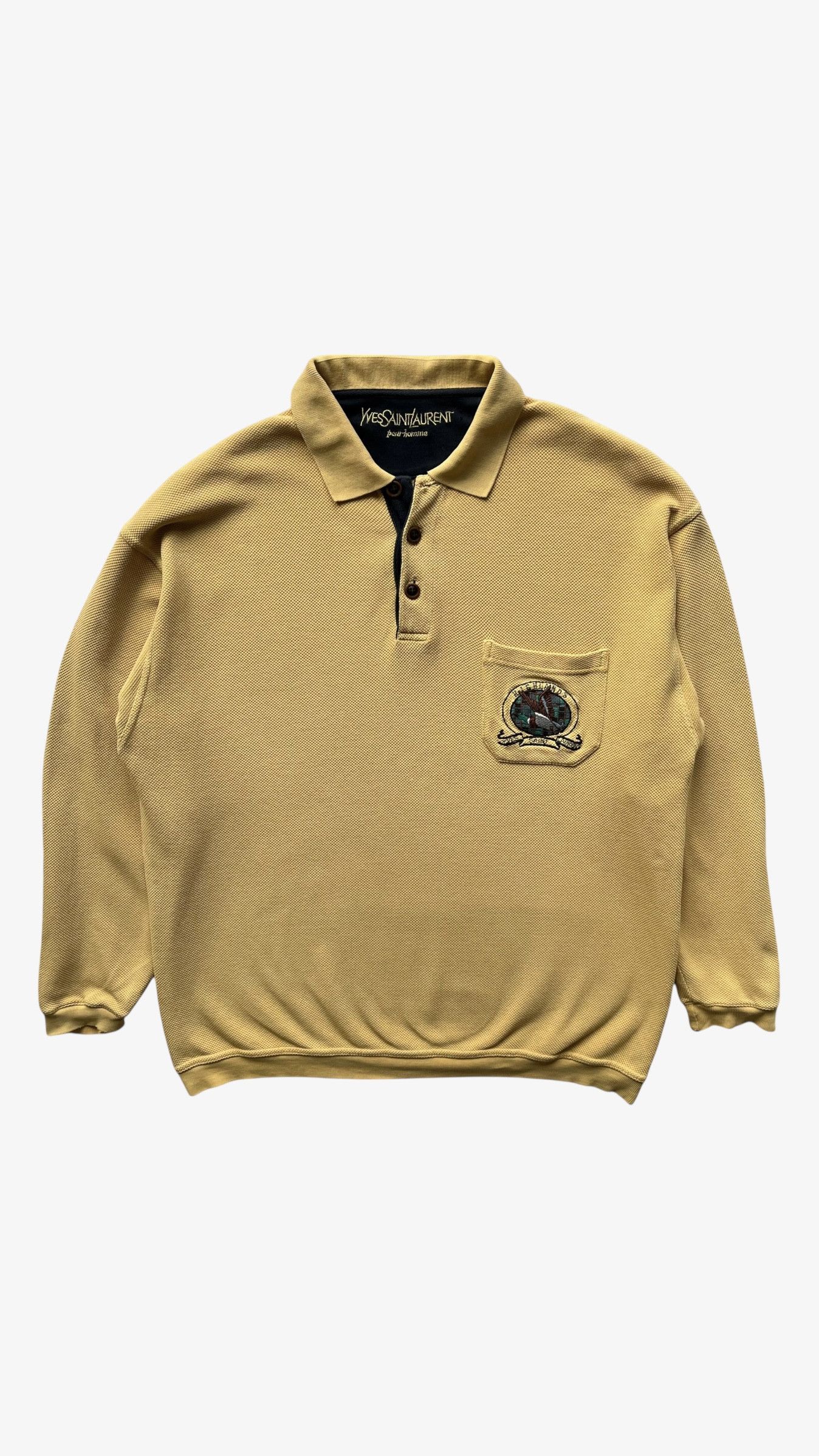 Vintage 90s Men's Yves Saint Laurent Yellow Rugby Shirt