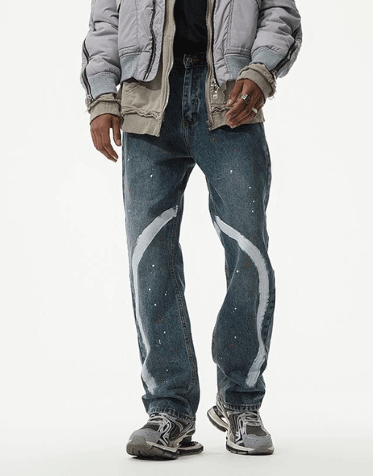 Jean Blue Painted Denim Jeans, Loose Fit Jeans Size US 30 / EU 46 - 1 Thumbnail