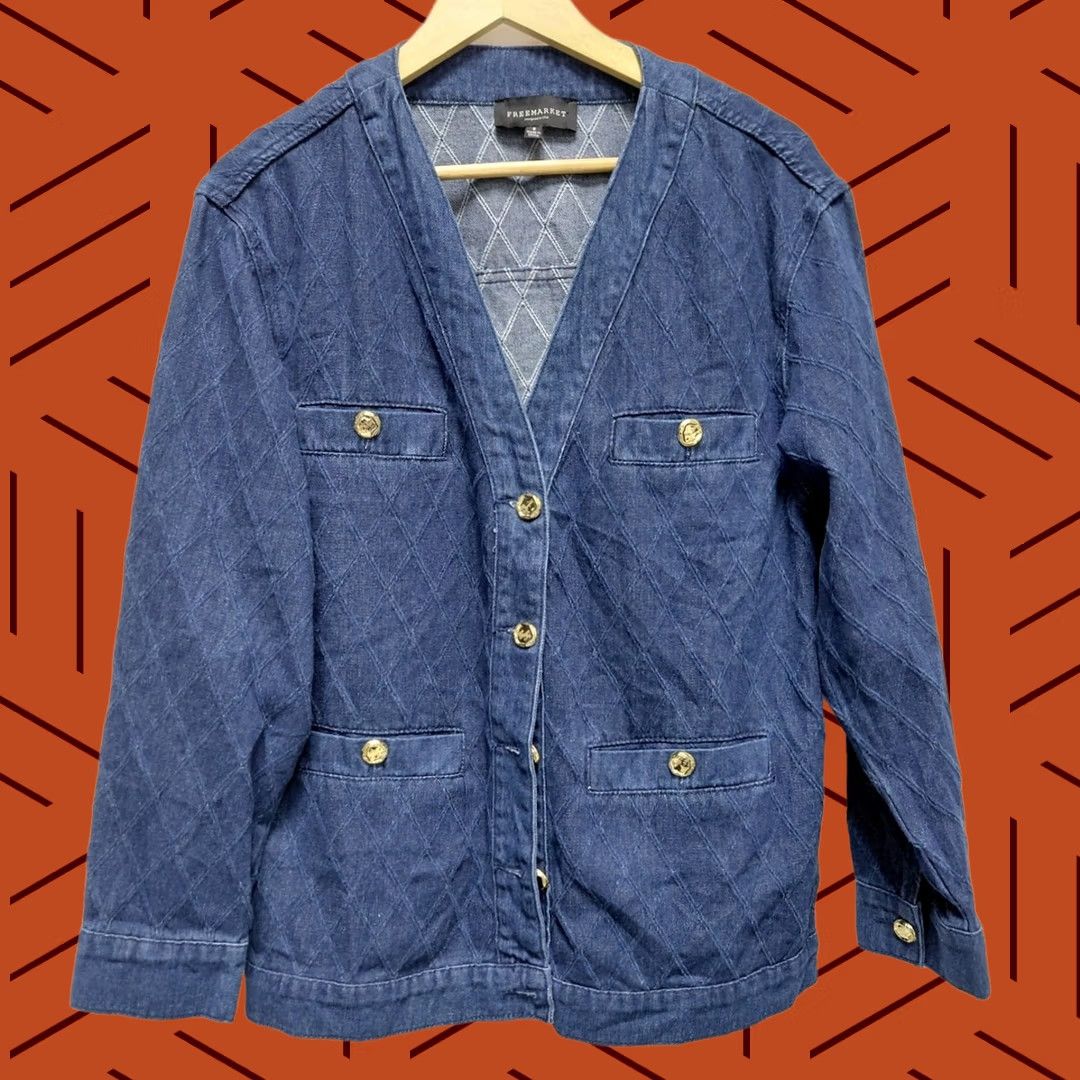 Vintage FREEMARKET Jacket Blue Solid Denim 100% Cotton Zip Button Hip Length S Womens Size S / US 4 / IT 40 - 1 Thumbnail