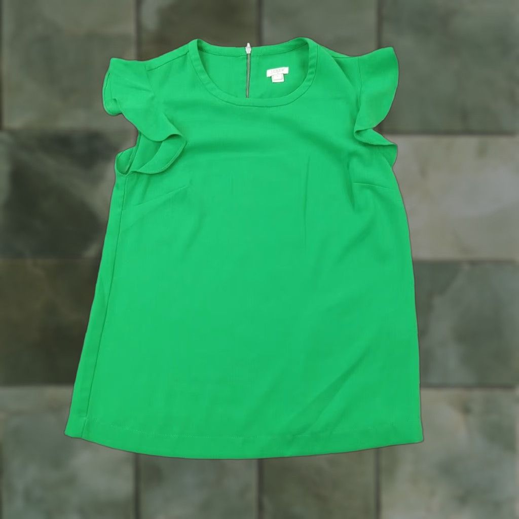 J.Crew Womens Green Ruffle Top J Crew Size 4 XL Short Sleeve Zipper Casual Business Shirt Size S / US 4 / IT 40 - 1 Thumbnail