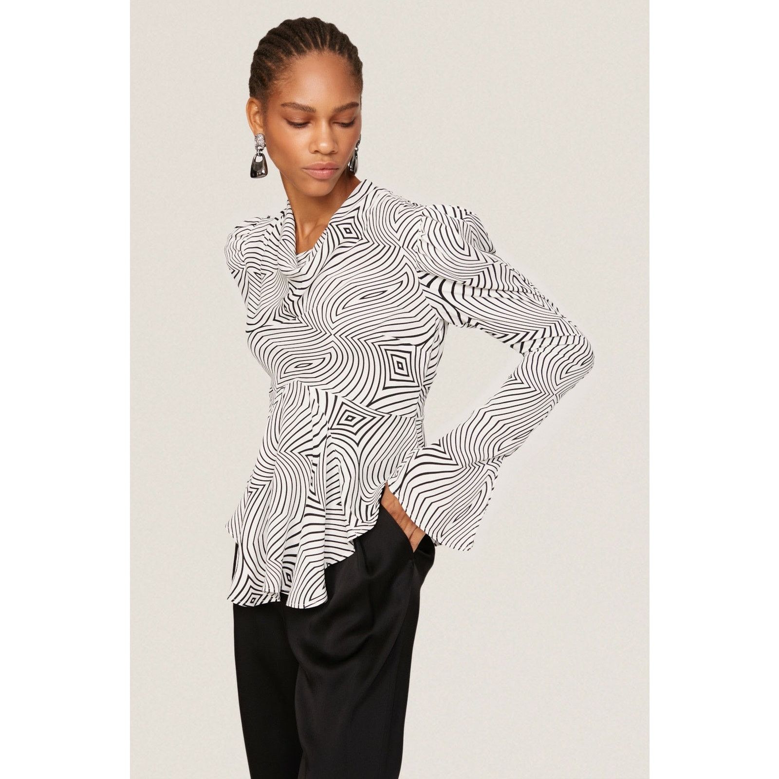 Other De La Vali Black White Trippy Bluemoon Top Blouse UK 10 US 6 Size M / US 6-8 / IT 42-44 - 1 Thumbnail
