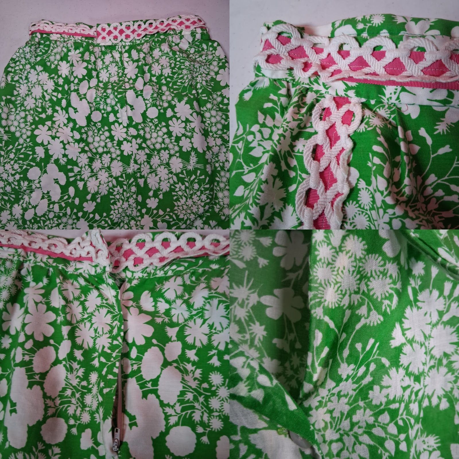 Vintage VINTAGE Midge Grant Outfit Skirt Shirt 14 Green Floral 1960s 60s Set, 2 Piece, Button, Collared, Long Sleeve, Cotton Blend, Vintage Womens Size XL / US 12-14 / IT 48-50 - 8 Thumbnail