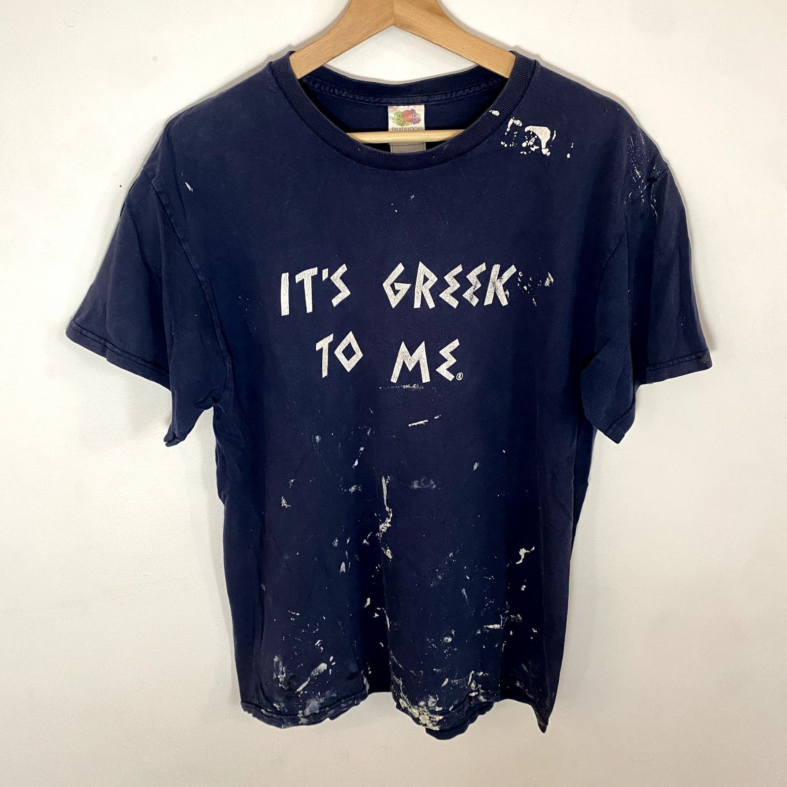 Fruit Of The Loom × Vintage Vintage It's Greek To Me Paint Splatter 90s T Shirt Size US L / EU 52-54 / 3 - 1 Thumbnail
