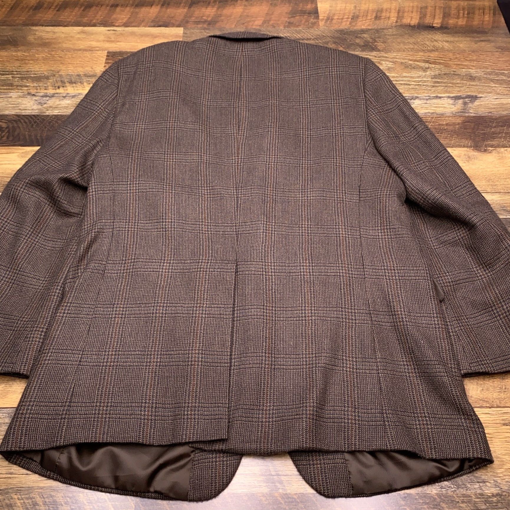 Vintage VINTAGE Bert Pulitzer Blazer Jacket Brown Plaid Wool 46 Long Single-Breasted Notch Lapel Men Regular Suit Coat Size 46R - 2 Thumbnail