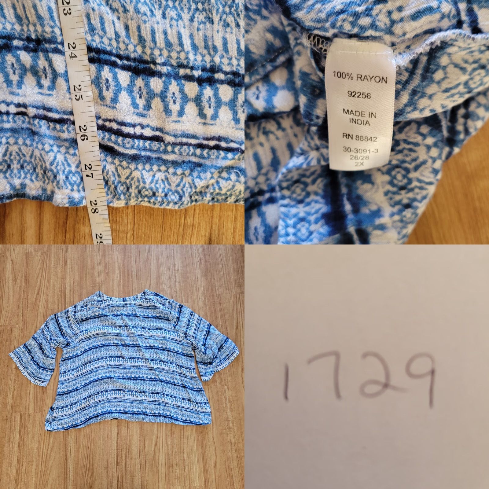 Vintage Woman Within Blouse Shirt Womens 2X Blue White Tie Dye Bell Sleeve Boho V-Neck Casual Vintage N/A Size XXL / US 16-18 / IT 52-54 - 8 Thumbnail
