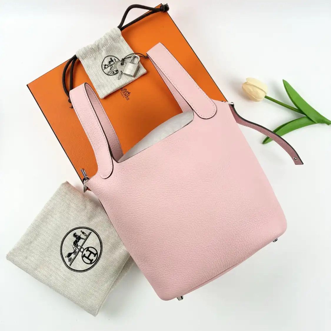 Hermes Hermes Picotin Lock 18 cherry blossom pink Clemence cowhide leather picotin hand Size ONE SIZE - 1 Thumbnail