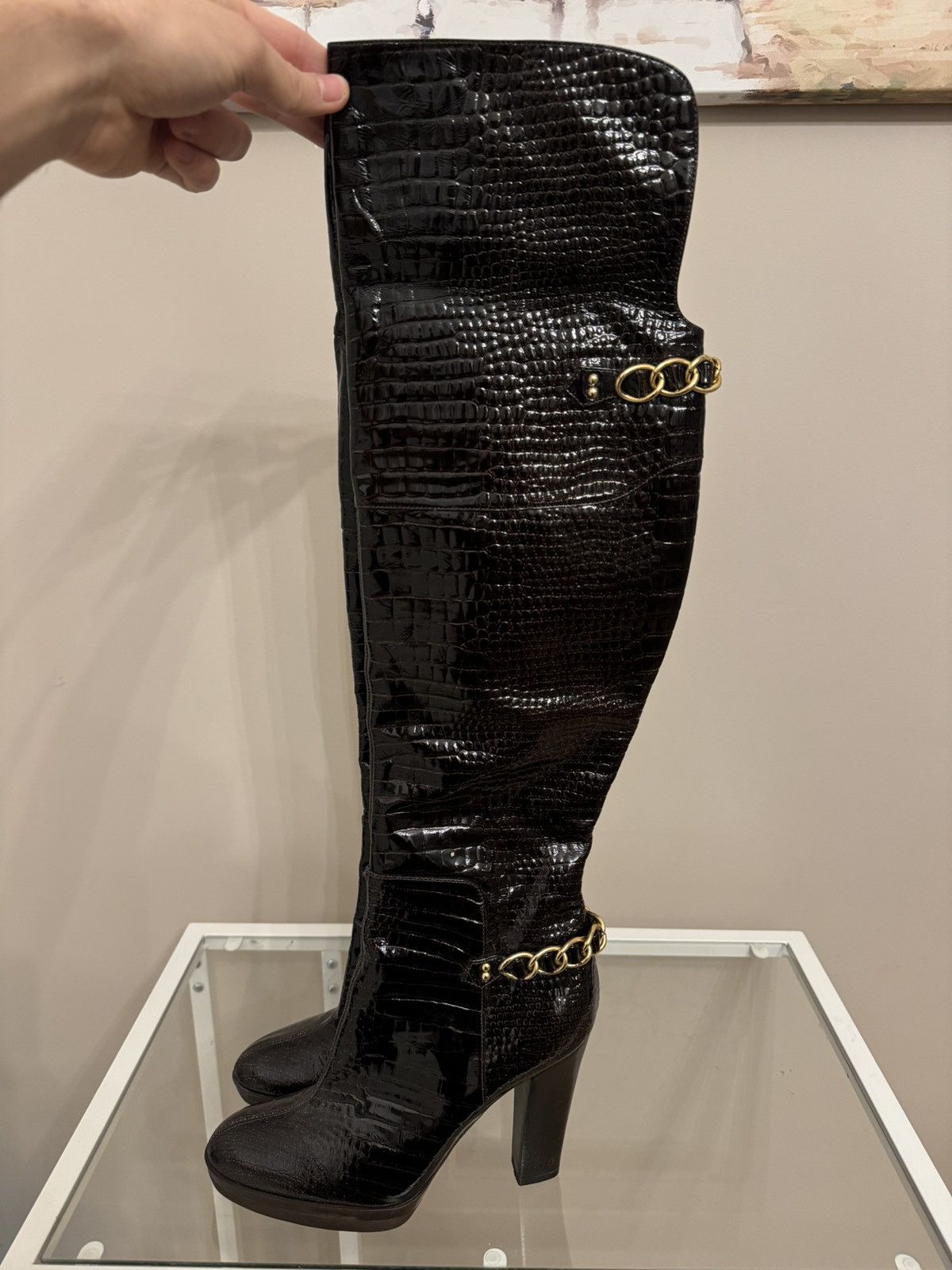 Casadei made in Italy leather crocodile style boots luxury