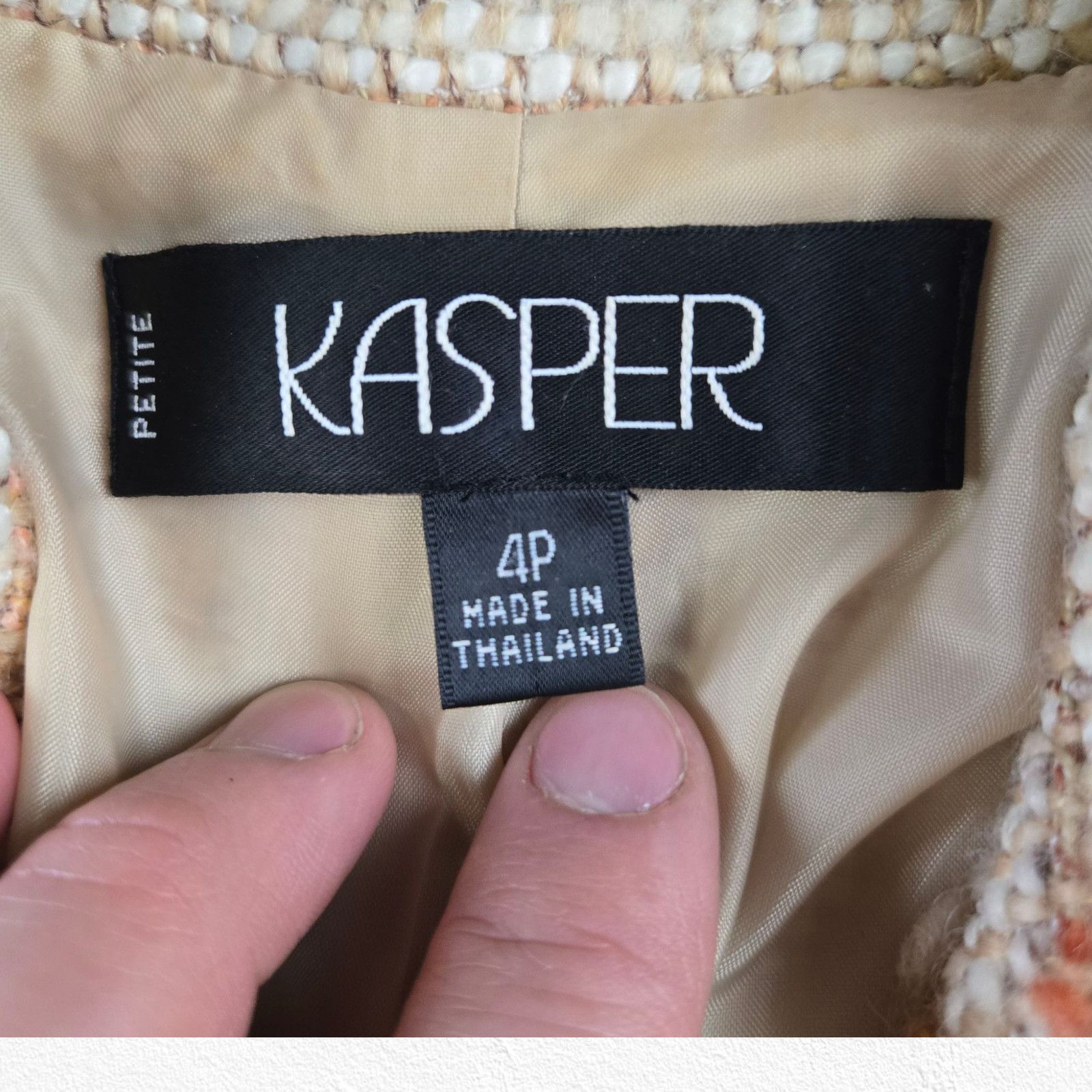 Vintage 90s Y2K Kasper Beige Boucle Tweed Blazer Size 4 Petites Size S / US 4 / IT 40 - 4 Thumbnail