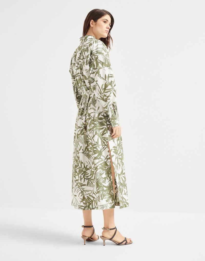 Brunello Cucinelli o1la1rc1a0326 Herbarium Print Poplin Belted Shirt Dress Size M / US 6-8 / IT 42-44 - 2 Thumbnail