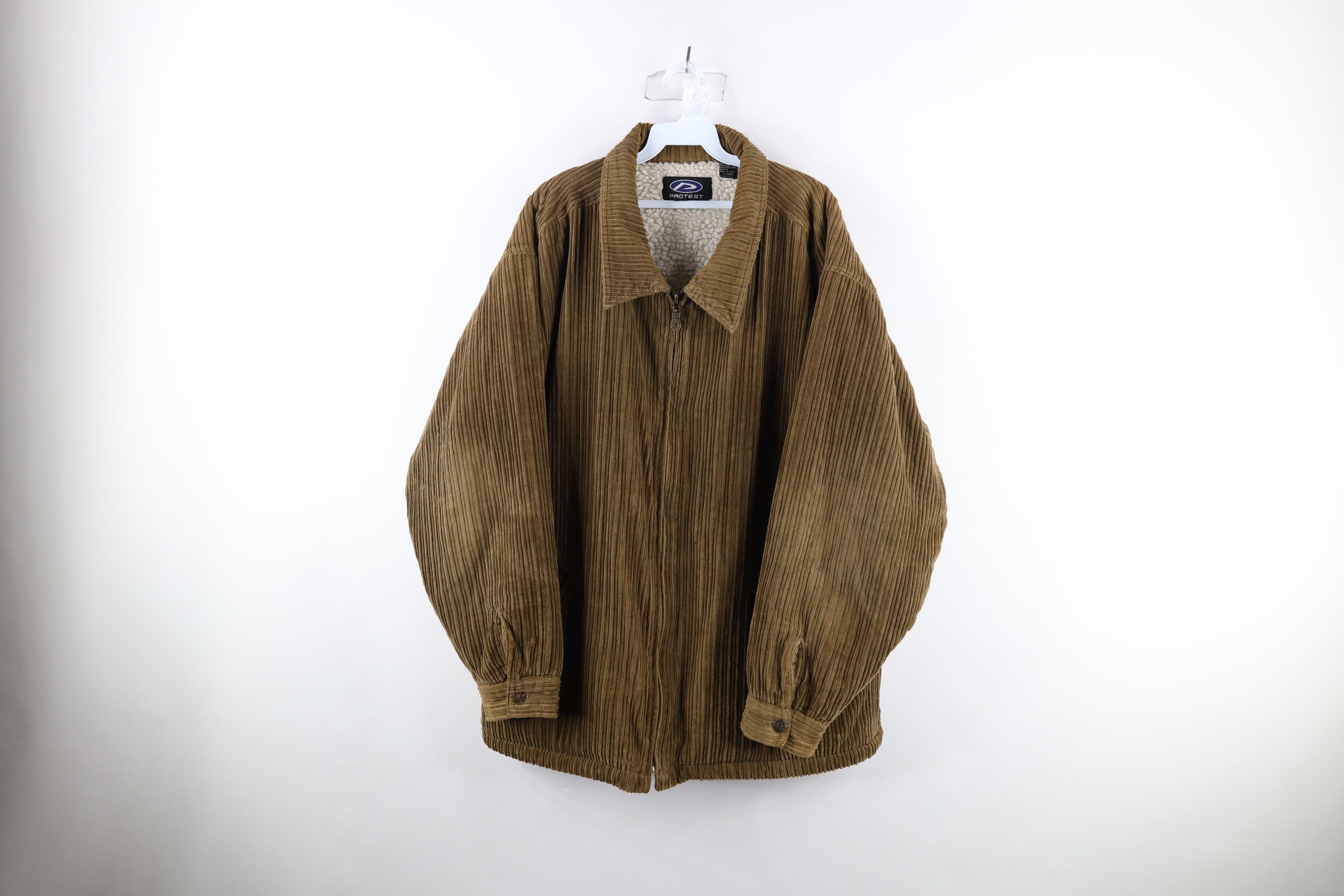 image of Vintage 90's Streetwear Lined Corduroy Full Zip Shirt Jacket in Brown, Men's (Size XL)