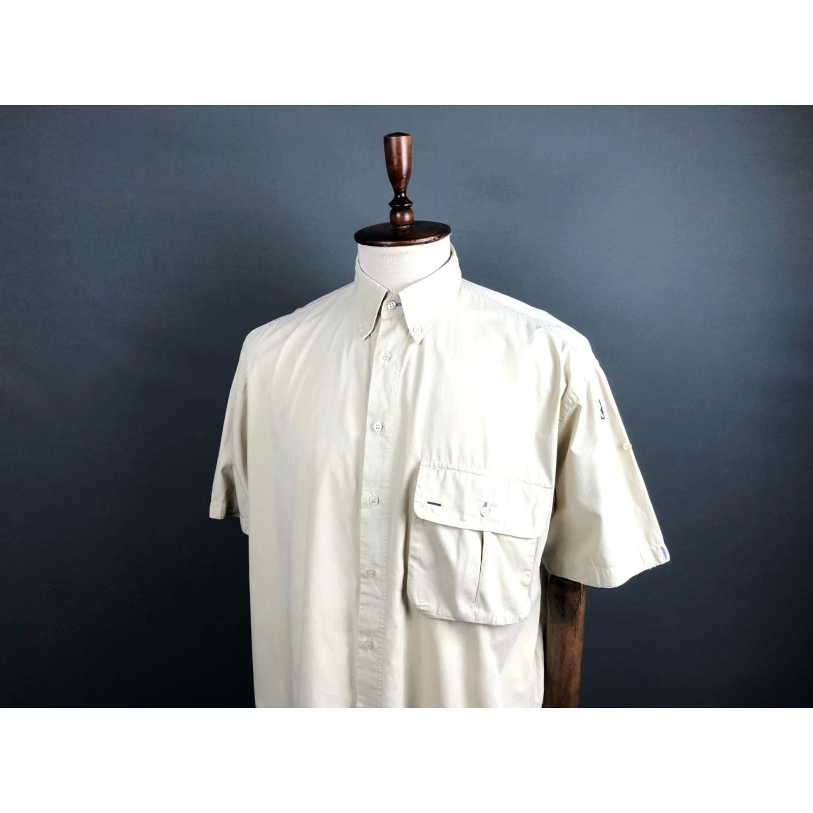 Vintage Iceberg Button-Down Shirt Men L Beige Cotton Short Sleeve Casual Classic Embroidered Left Chest Pocket Shirt (US Buyer Note) Size US L / EU 52-54 / 3 - 5 Thumbnail