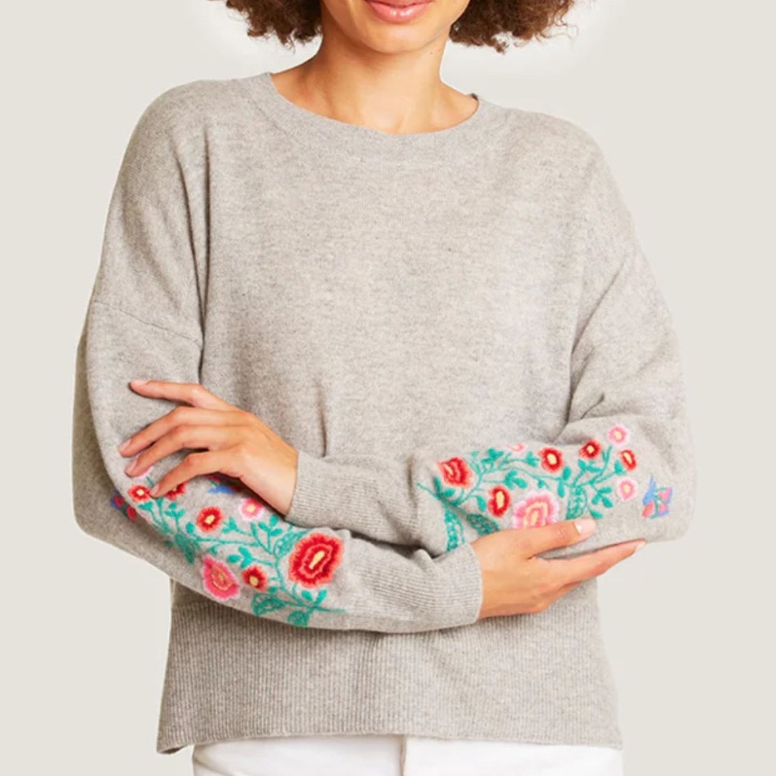 Autumn Cashmere Hand Embroidered Sleeve Cashmere Sweater-Autumn Cashmere Size L / US 10 / IT 46 - 2 Thumbnail