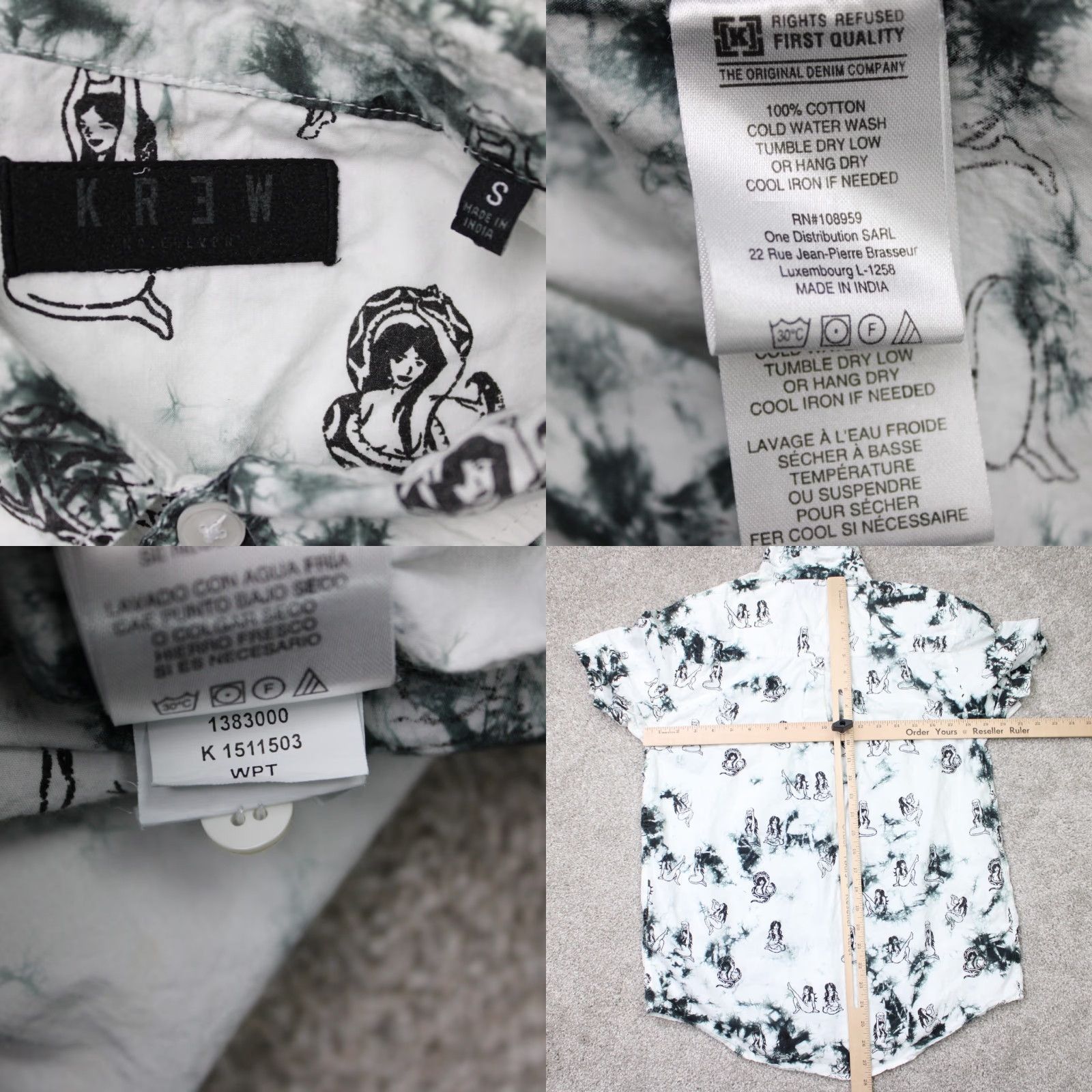 Krewe Krew Shirt Mens Small White/Black All Over Print Cotton S/S Button-Up Casual 90s Womens? Size S / US 4 / IT 40 - 8 Thumbnail
