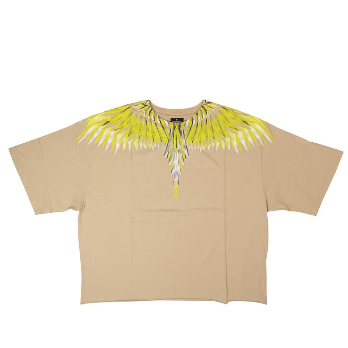 Marcelo Burlon Beige & Lime Sharp Wings Oversized T-Shirt Size XS