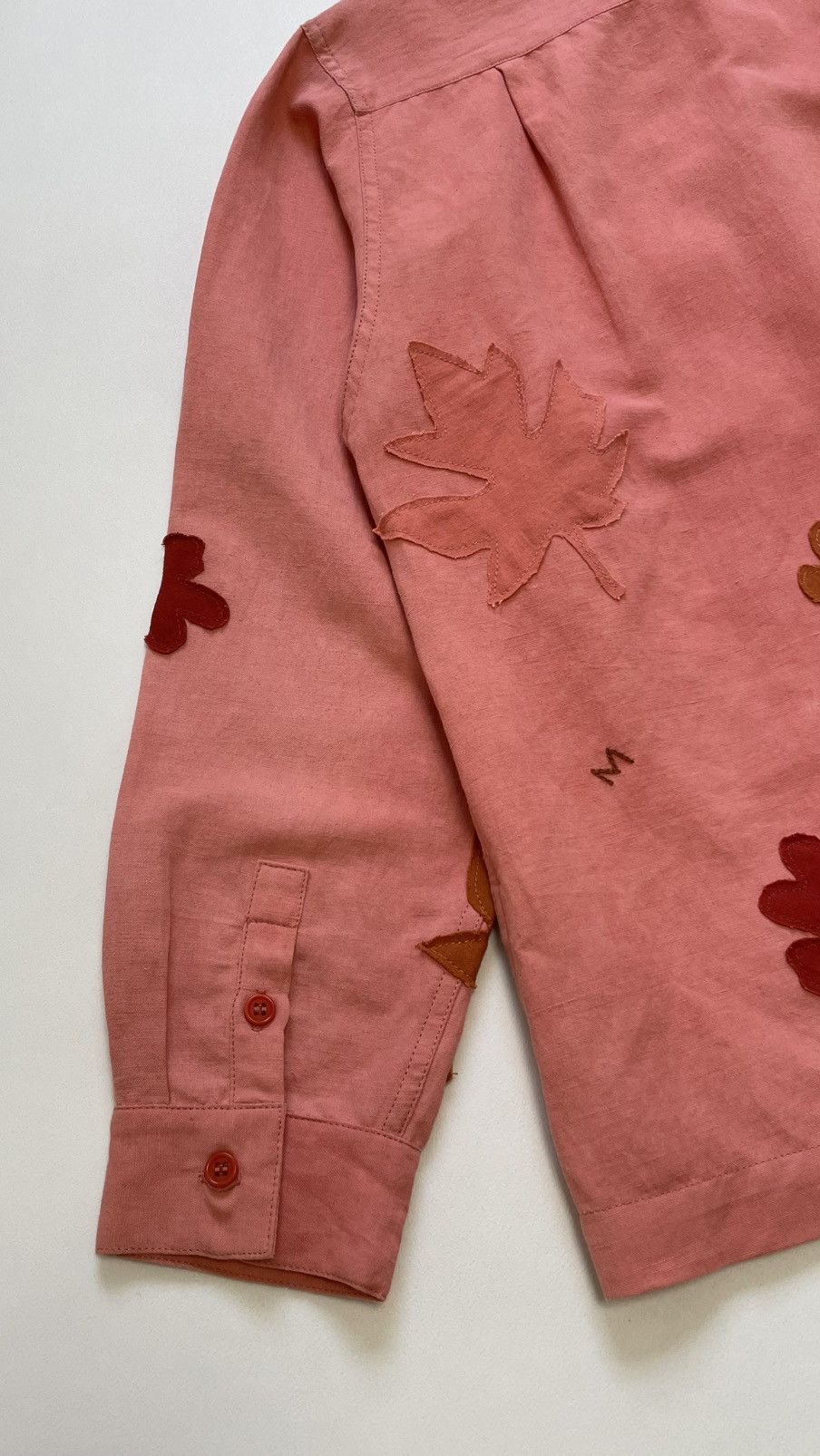 Story Mfg. Pink Linen ‘Leaf Patch Details’ Shirt Size US M / EU 48-50 / 2 - 17 Thumbnail