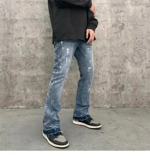 distressed grunge paint flared jeans