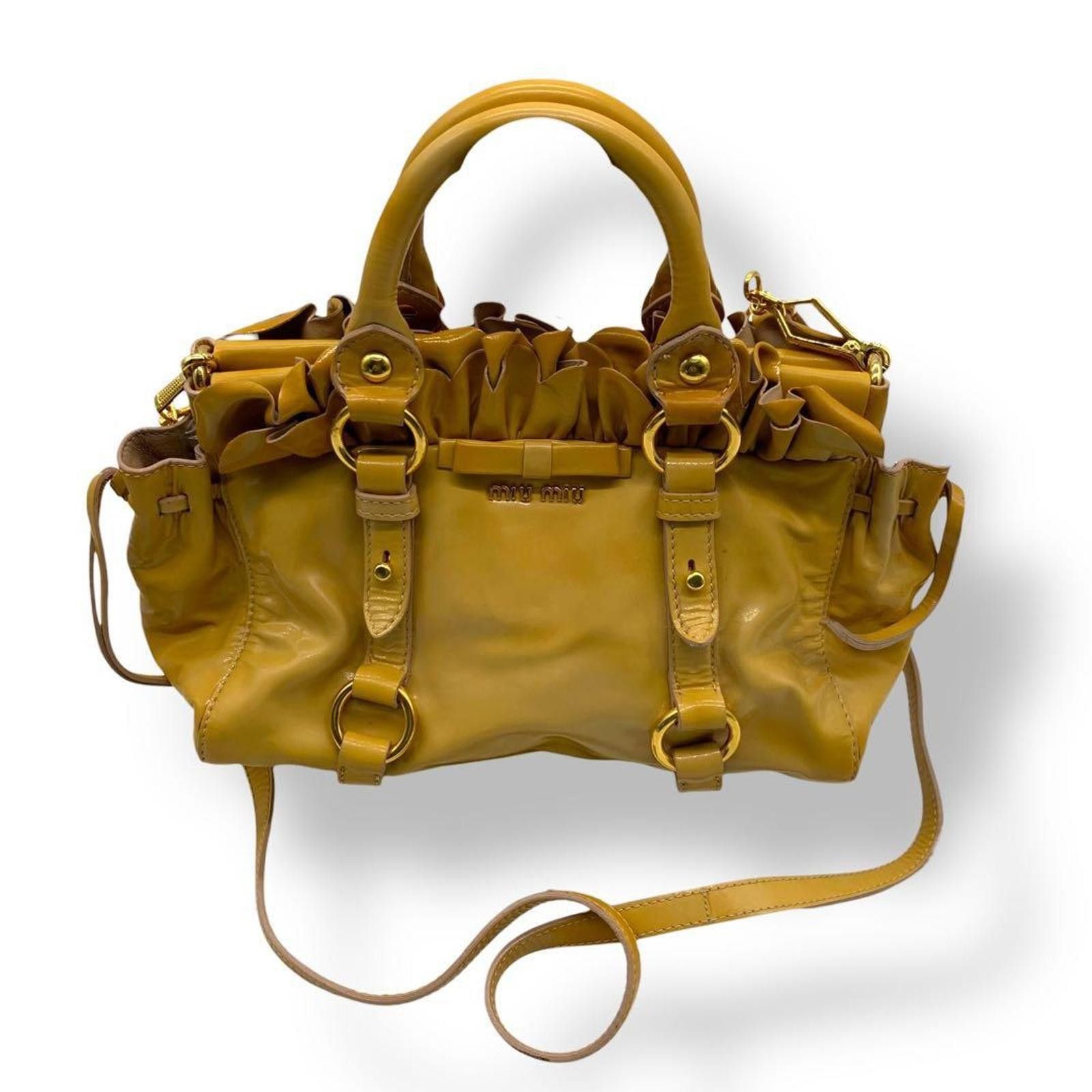 Miu Miu Miu Miu - Yellow Leather Ruffled Satchel Bag Size ONE SIZE - 3 Thumbnail