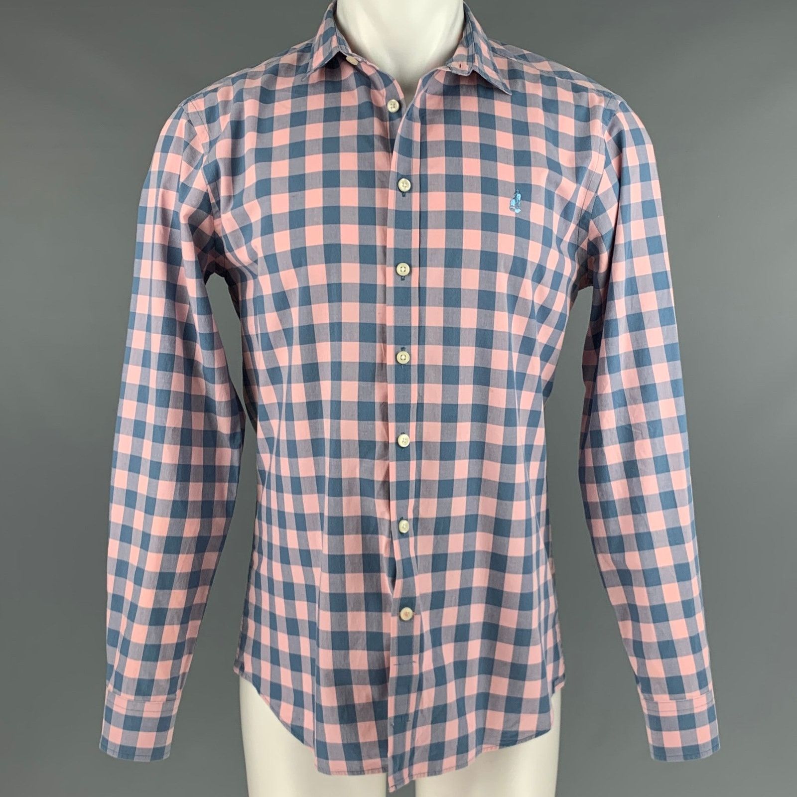 PINK Size S Pink Blue Checkered Cotton Long Sleeve Shirt
