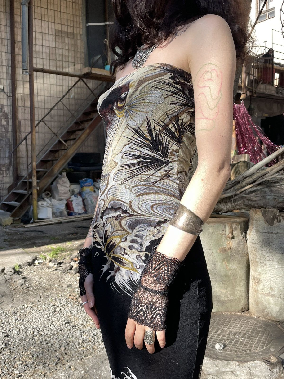 Jean Paul Gaultier Jean Paul Gaultier Maxi Dress Koi Fish Tattoo Print Soleil Size M / US 6-8 / IT 42-44 - 7 Thumbnail