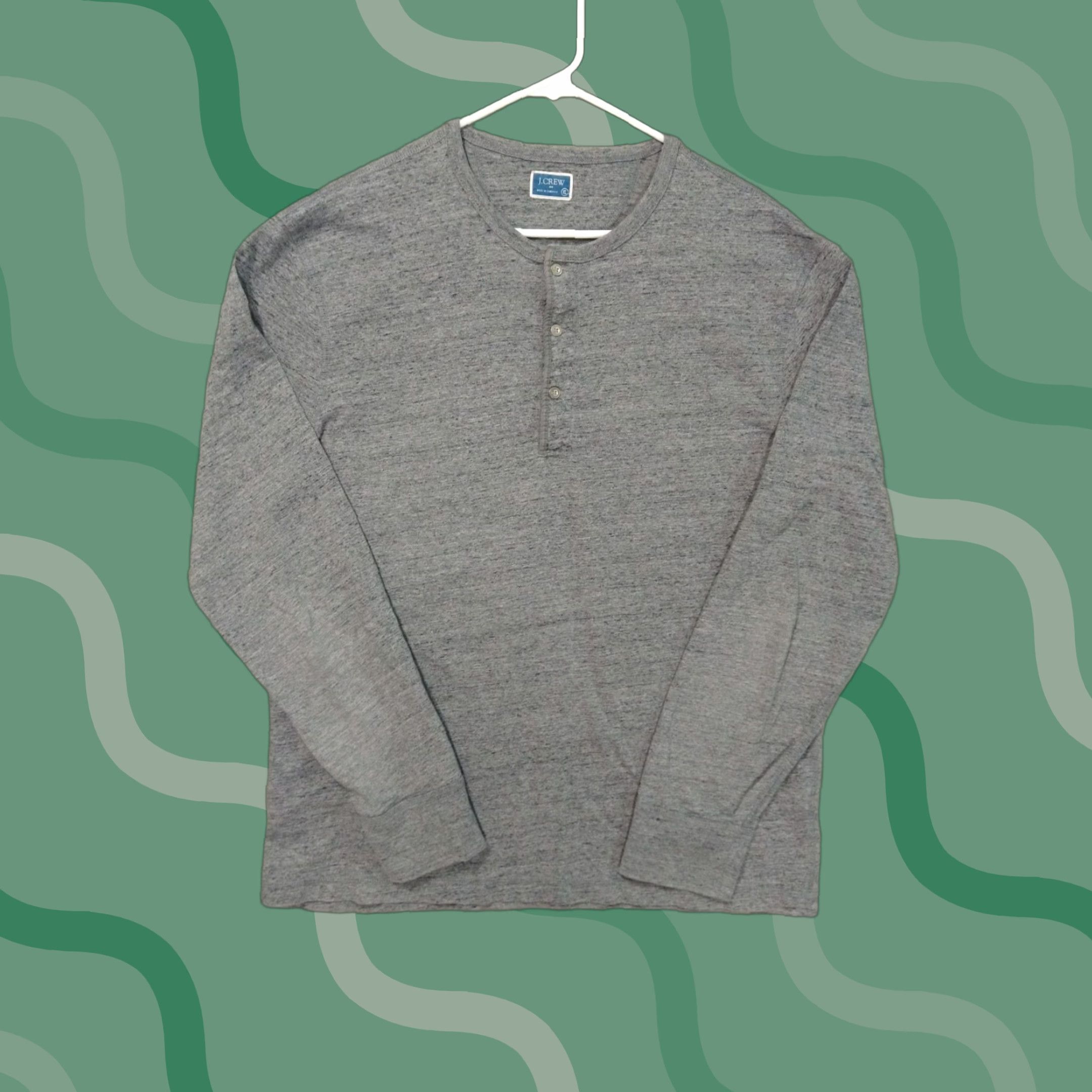 J.Crew J.CREW Mens XL Gray Heathered Henley Long Sleeve Shirt Cotton Polyester Knit Pullover Casual T-Shirt Size US XL / EU 56 / 4 - 1 Thumbnail