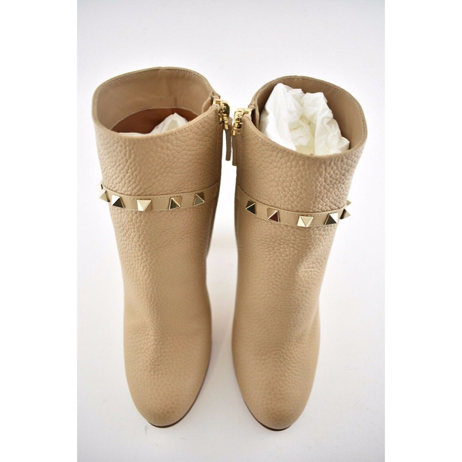 Valentino Valentino Rockstud 90 Beige Nude Leather Short Ankle Block Size US 9.5 / IT 39.5 - 7 Thumbnail