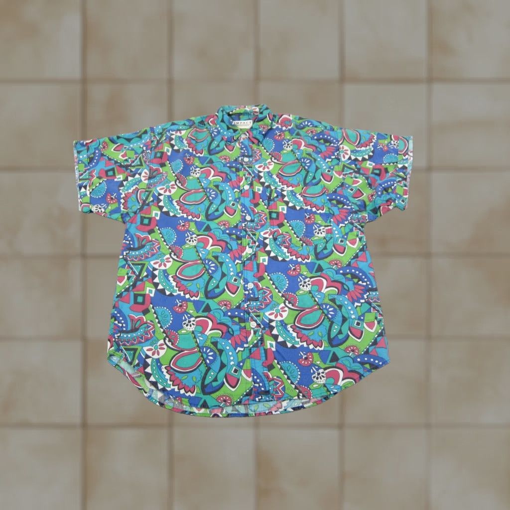Vintage VINTAGE Impact Shirt Adult Small Blue Pink Paisley Festival Hawaiian Mens Size US S / EU 44-46 / 1 - 1 Thumbnail