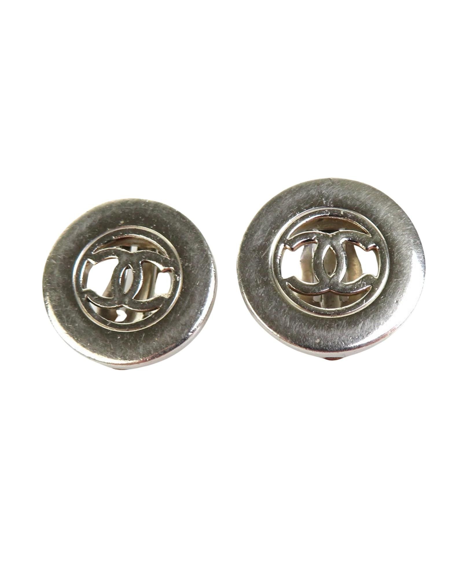 image of Chanel Coco Mark Clip Earrings in Silver, Women's