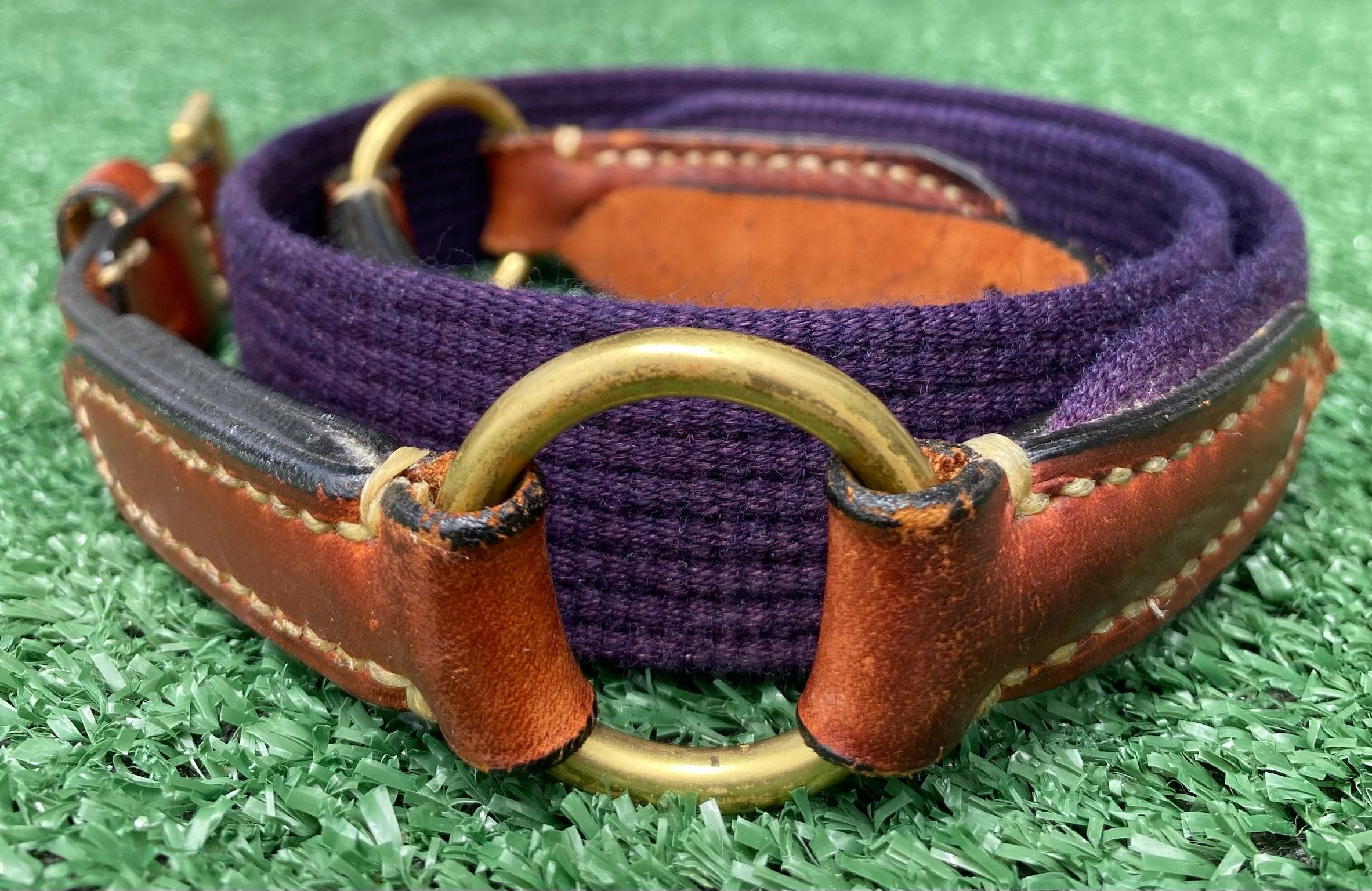 Dooney & Bourke 90’s Dooney & Bourke Purple Wool Brass Leather Belt 38 Size ONE SIZE - 2 Thumbnail