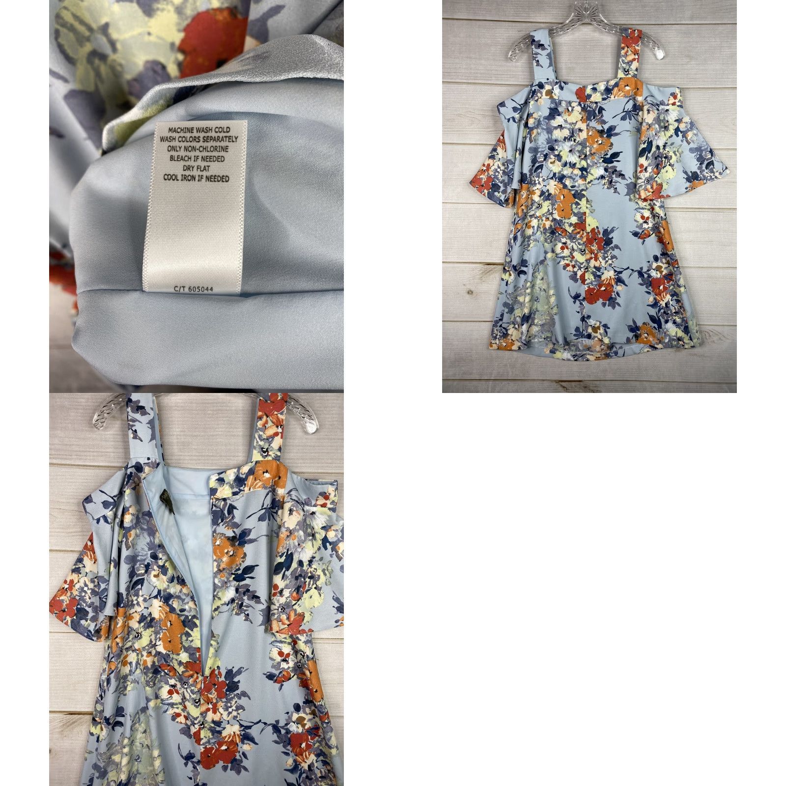 Vintage VINTAGE? No - Taylor Dress Womens 6 Blue Floral Cold Shoulder Lined Zip Back Knee Length Shirt? Size M / US 6-8 / IT 42-44 - 9 Thumbnail