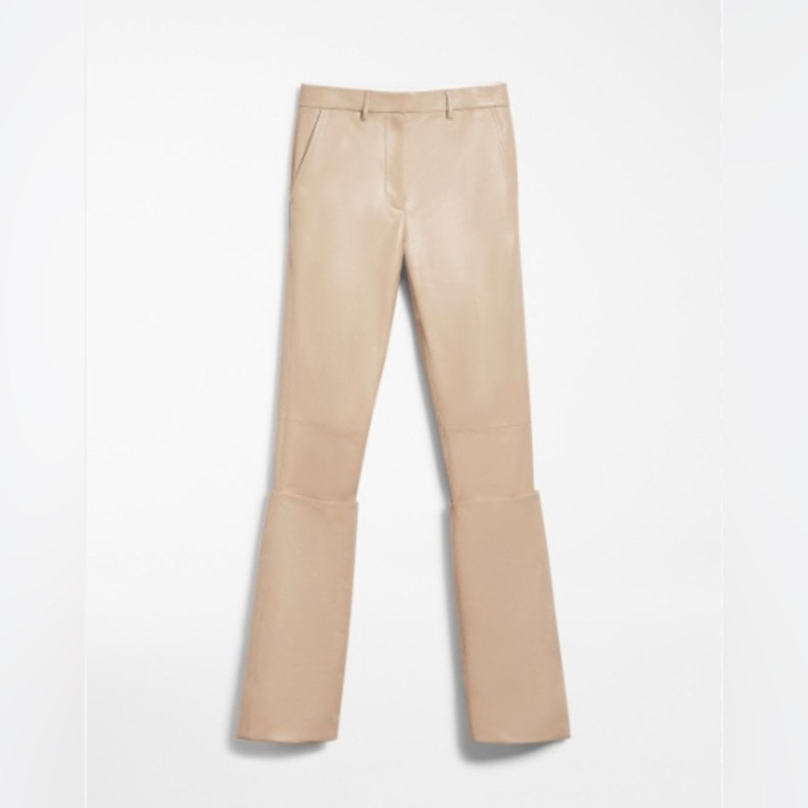 Sportmax SPORTMAX Slim-fit trousers lamb leather turn-up detail cream Size 27" / US 4 / IT 40 - 1 Thumbnail