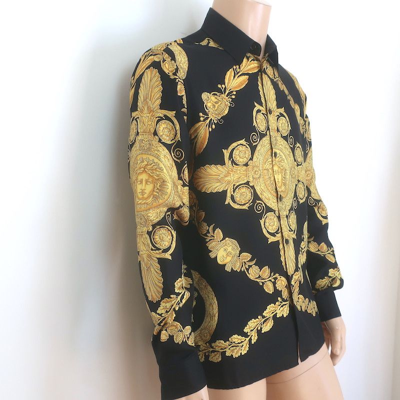 Versace Versace Palazzo Fit Maschera Baroque Shirt Black/Gold Sz 40 Size US XXS / EU 40 - 4 Thumbnail