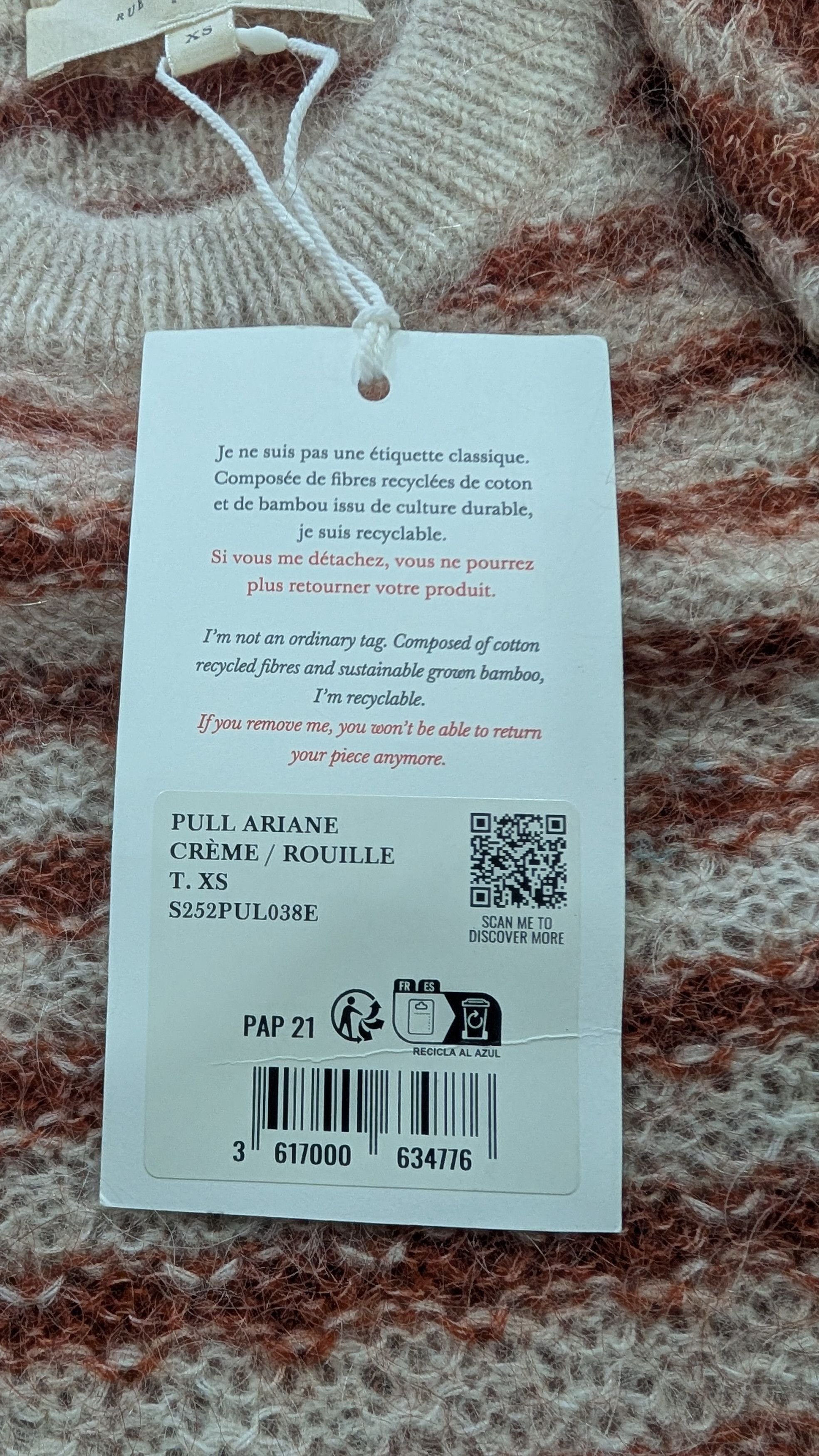 Sezane Sézane Ariane Striped Mohair Knit Sweater XS Cream Rust Size XS / US 0-2 / IT 36-38 - 7 Thumbnail
