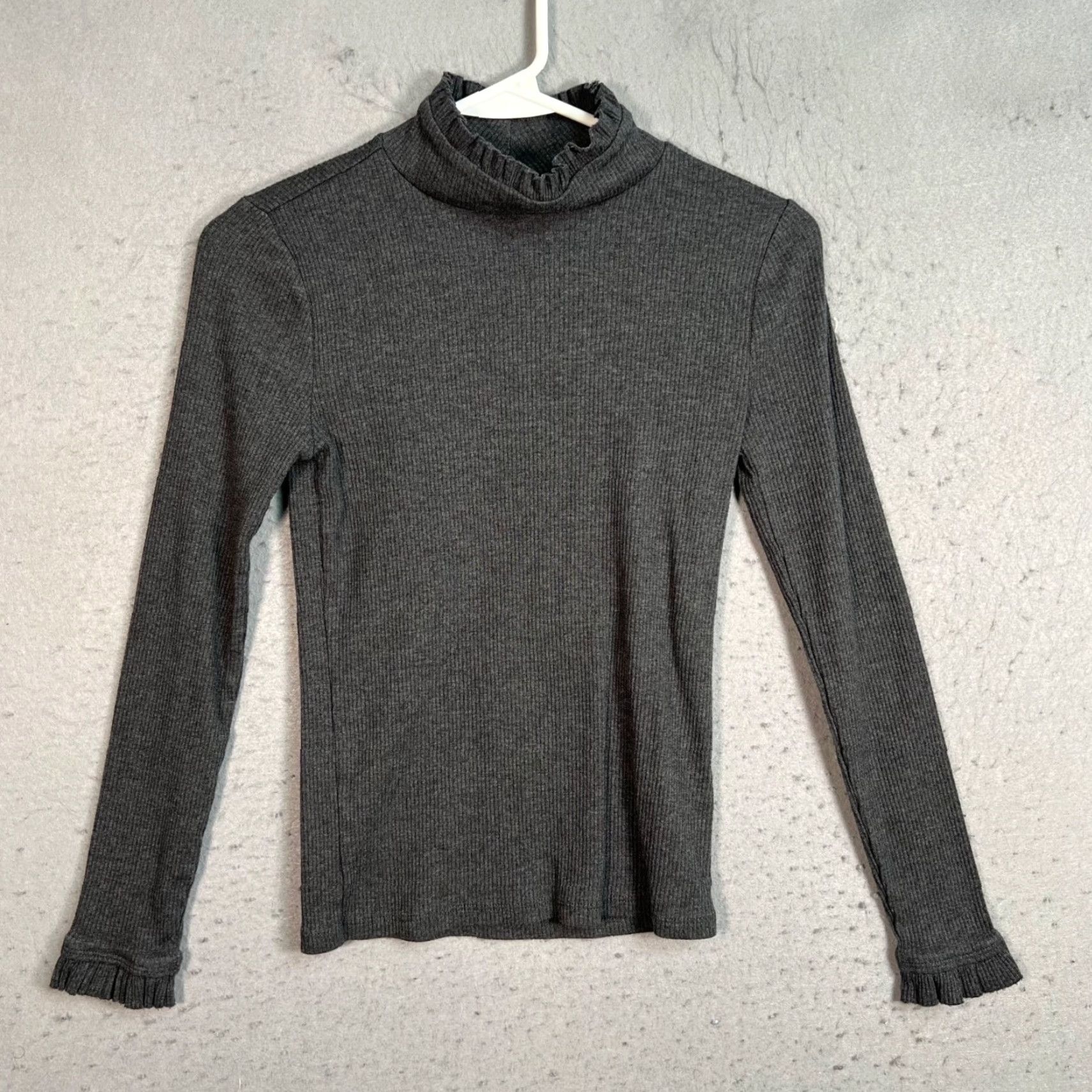 J.Crew J.Crew Womens XS Gray Ribbed Long Sleeve Ruffle Turtleneck Top Size XS / US 0-2 / IT 36-38 - 2 Thumbnail