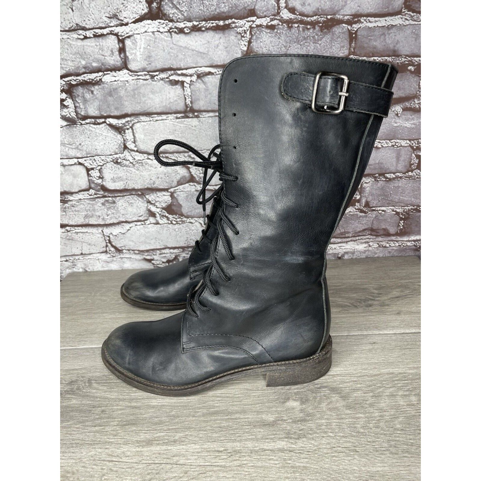 Madison Madison et cie blue Leather Combat Lace Up Buckle Boots Wome Size US 5.5 / IT 35.5 - 20 Thumbnail
