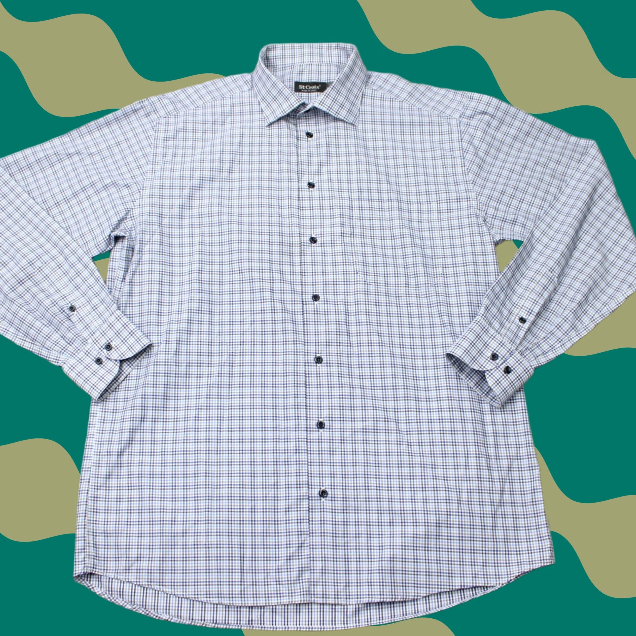 Vintage St. Croix Shirt Mens XL Blue/Black Check Long Sleeve Button Up 100% Cotton Size US XL / EU 56 / 4 - 1 Thumbnail
