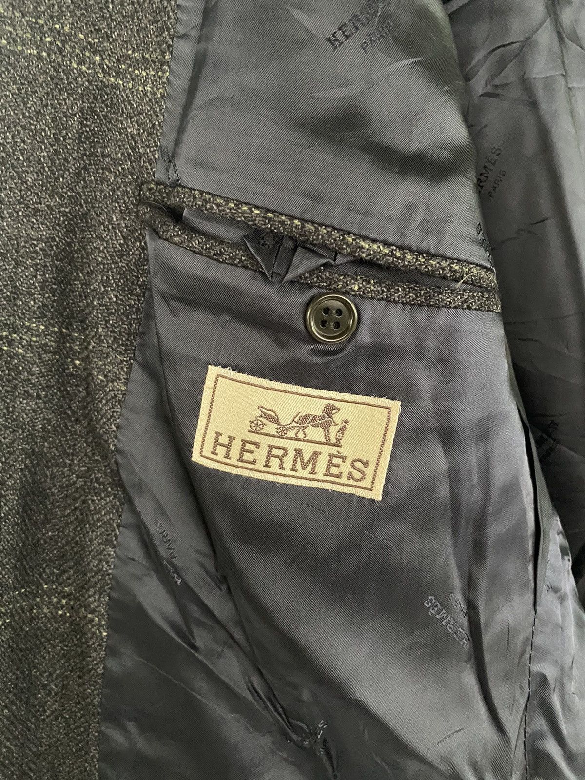 Designer HERMES Paris Wool Plaid Coat Jacket Blazer Navy RARE ITALY Size US L / EU 52-54 / 3 - 16 Thumbnail