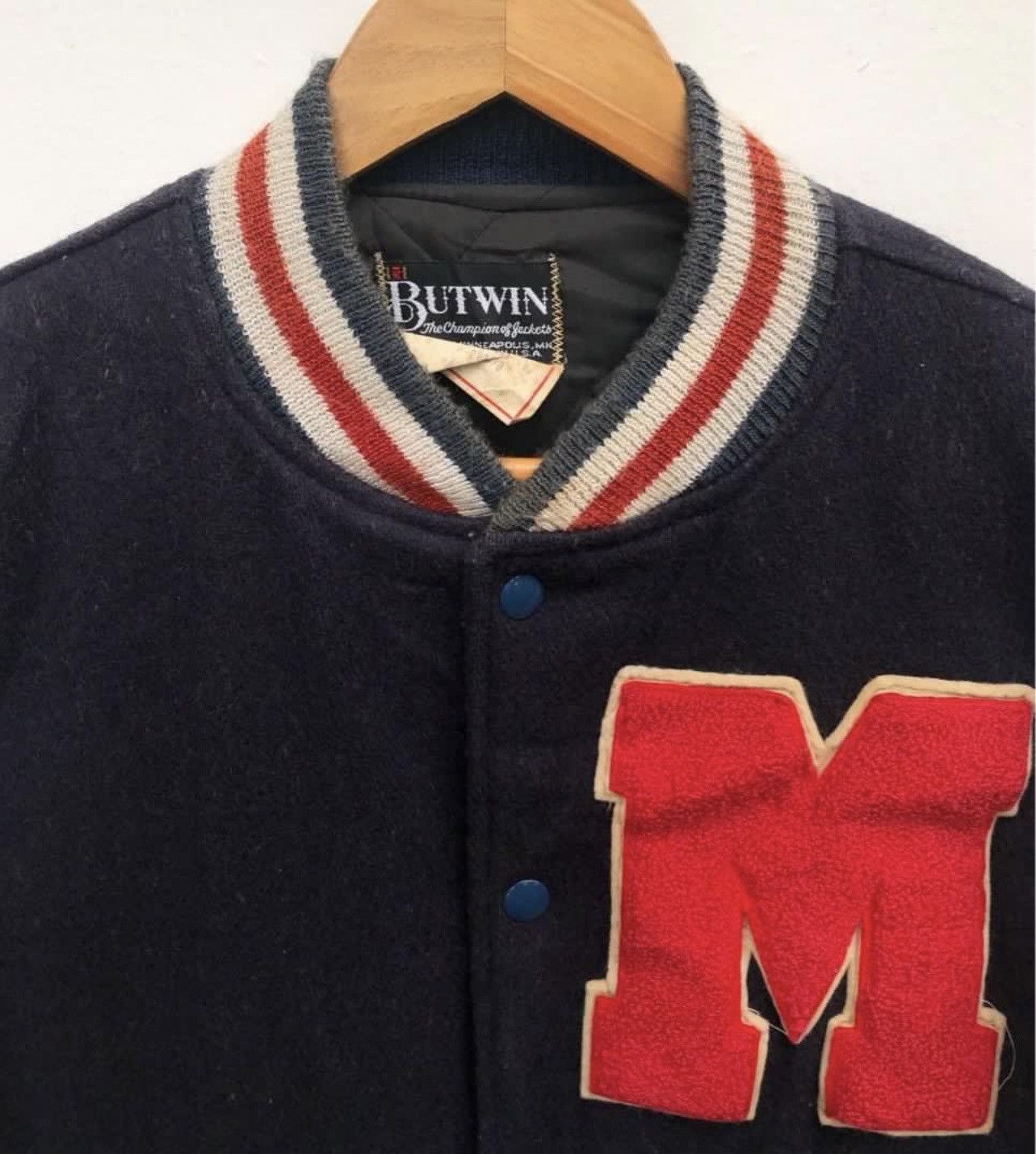 Vintage 🔥Vintage 70's Butwin USA Leather Sleeve Varsity Jacket Size US L / EU 52-54 / 3 - 5 Thumbnail