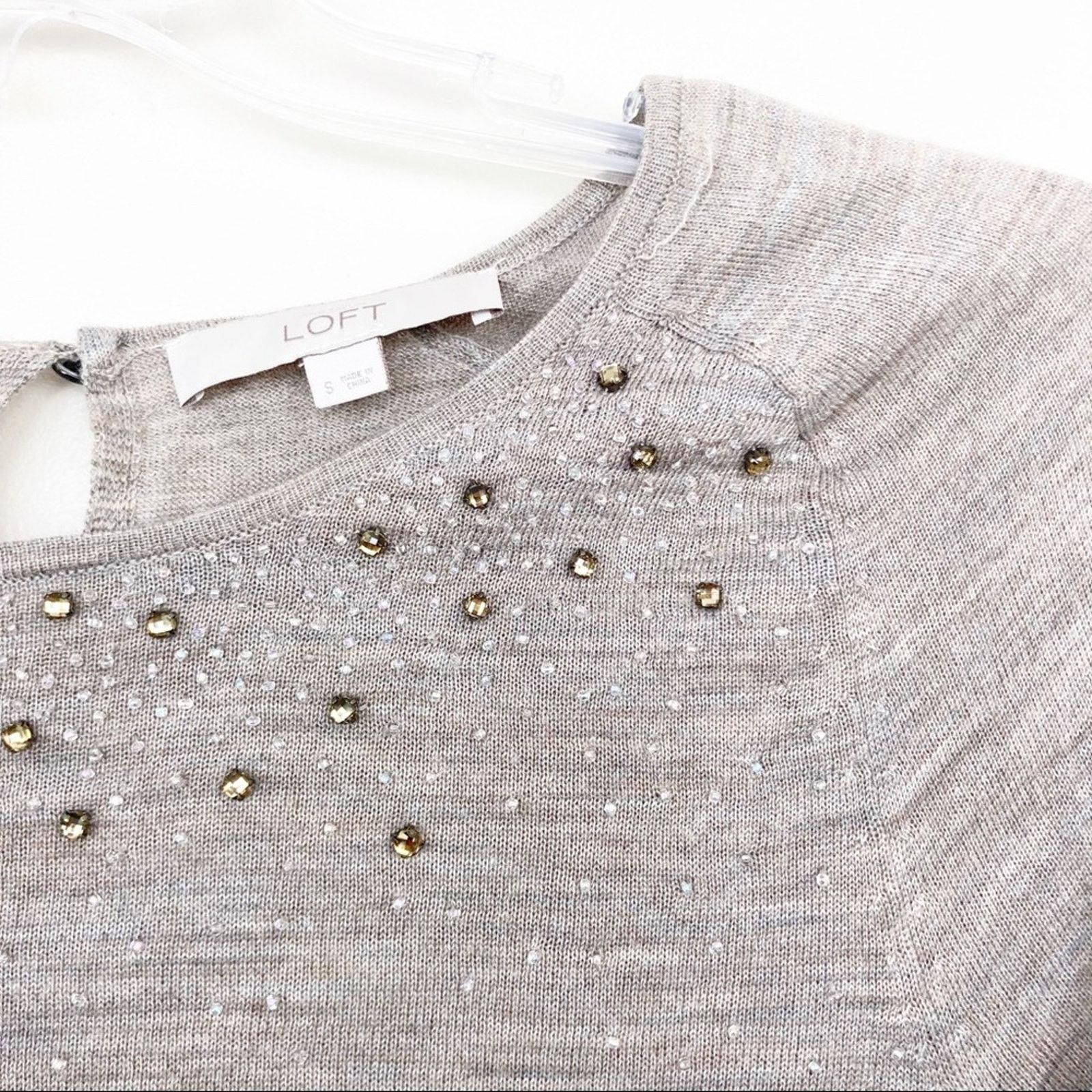 Loft Ann Taylor Loft Gray Sweater Beaded Detail Sz S Size S / US 4 / IT 40 - 2 Thumbnail