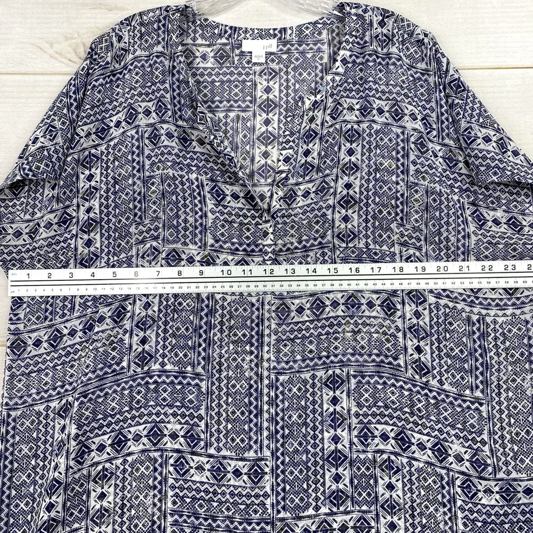 J. Jill J. Jill Top Women XL Blue Geometric Sheer Tunic Cap Sleeve V Neck Lightweight Shirt Adults Womens Size XL / US 12-14 / IT 48-50 - 5 Thumbnail