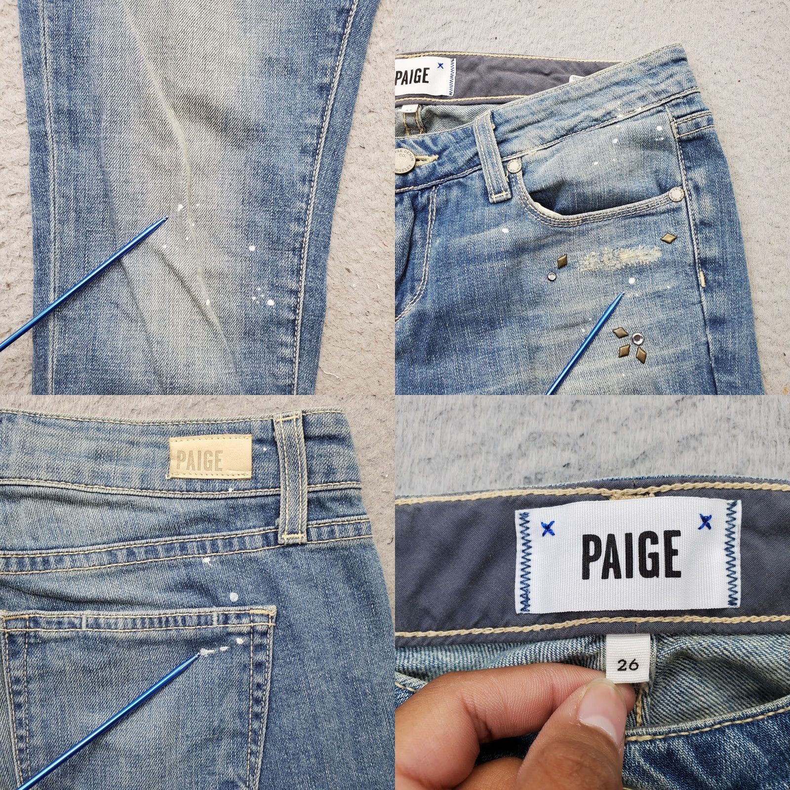 Paige Paige Skyline Ankle Peg Jeans Women Size 26 Denim 5-Pocket Studded Blue Jeans Size 26" / US 2 / IT 38 - 8 Thumbnail
